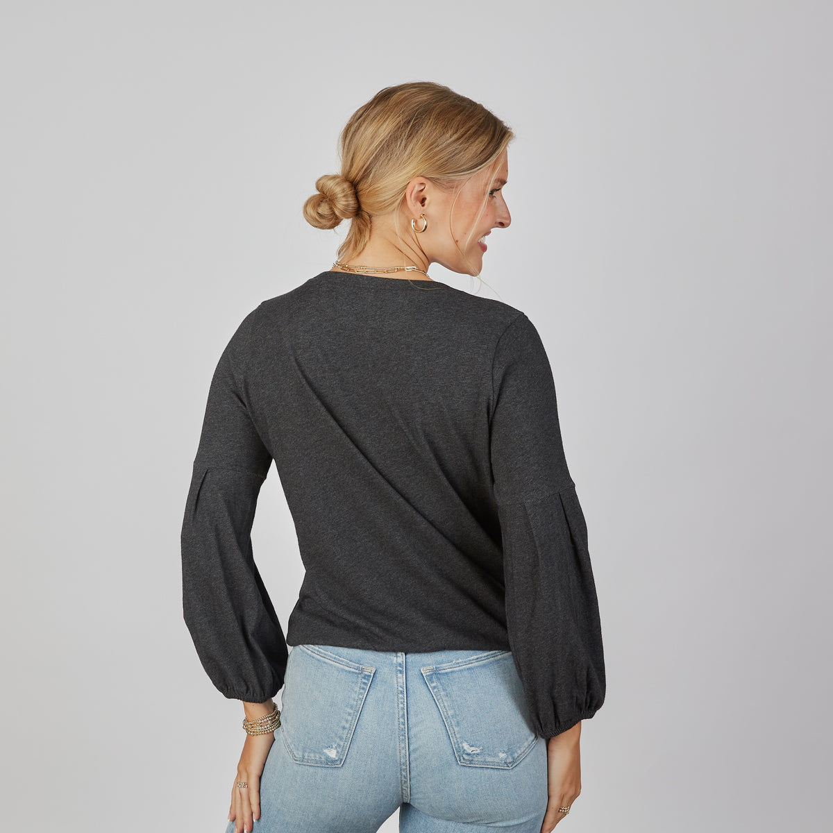 English Popover Top in Dark Heathered Gray- Long Sleeve erin gray