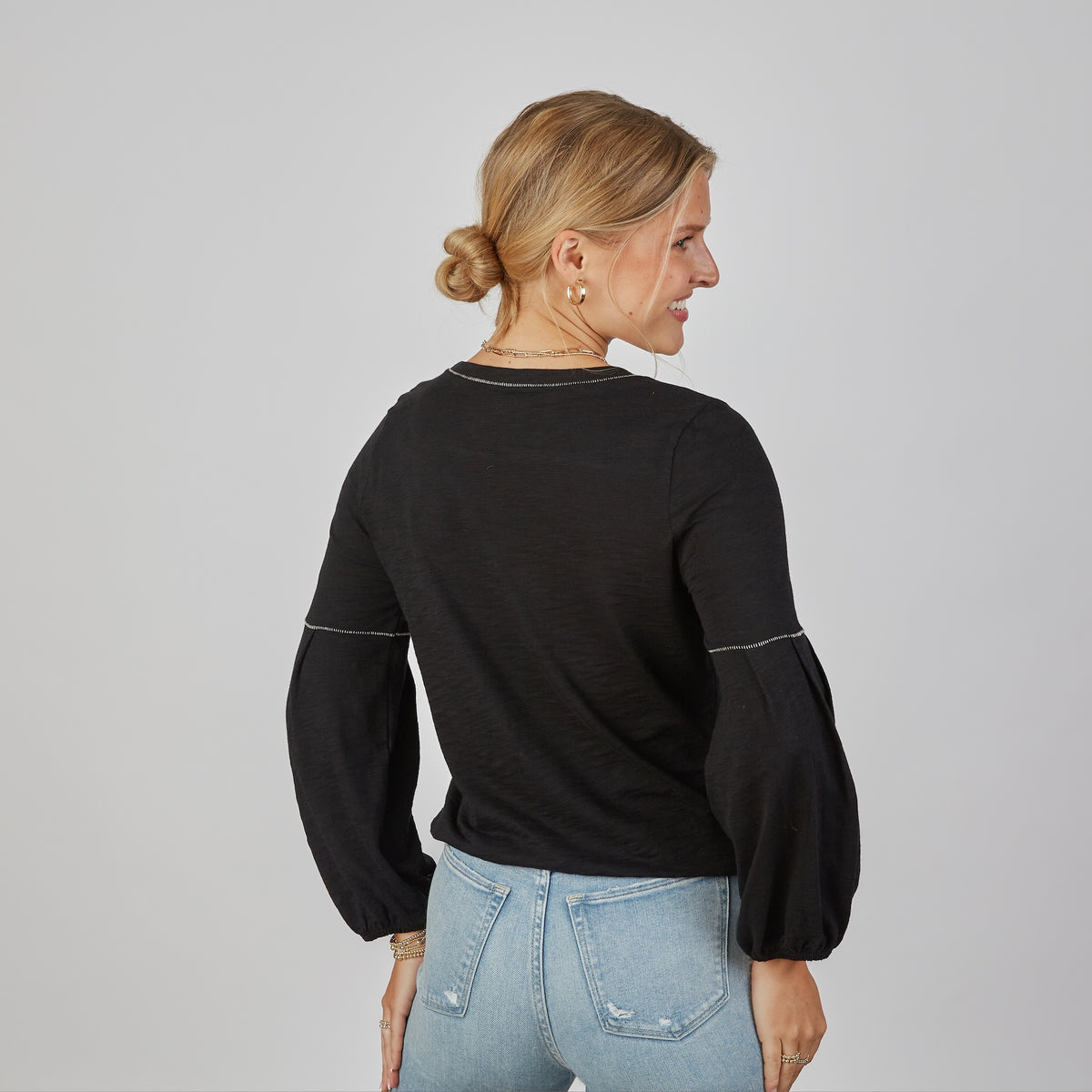 English Popover Top in Black - Long Sleeve erin gray
