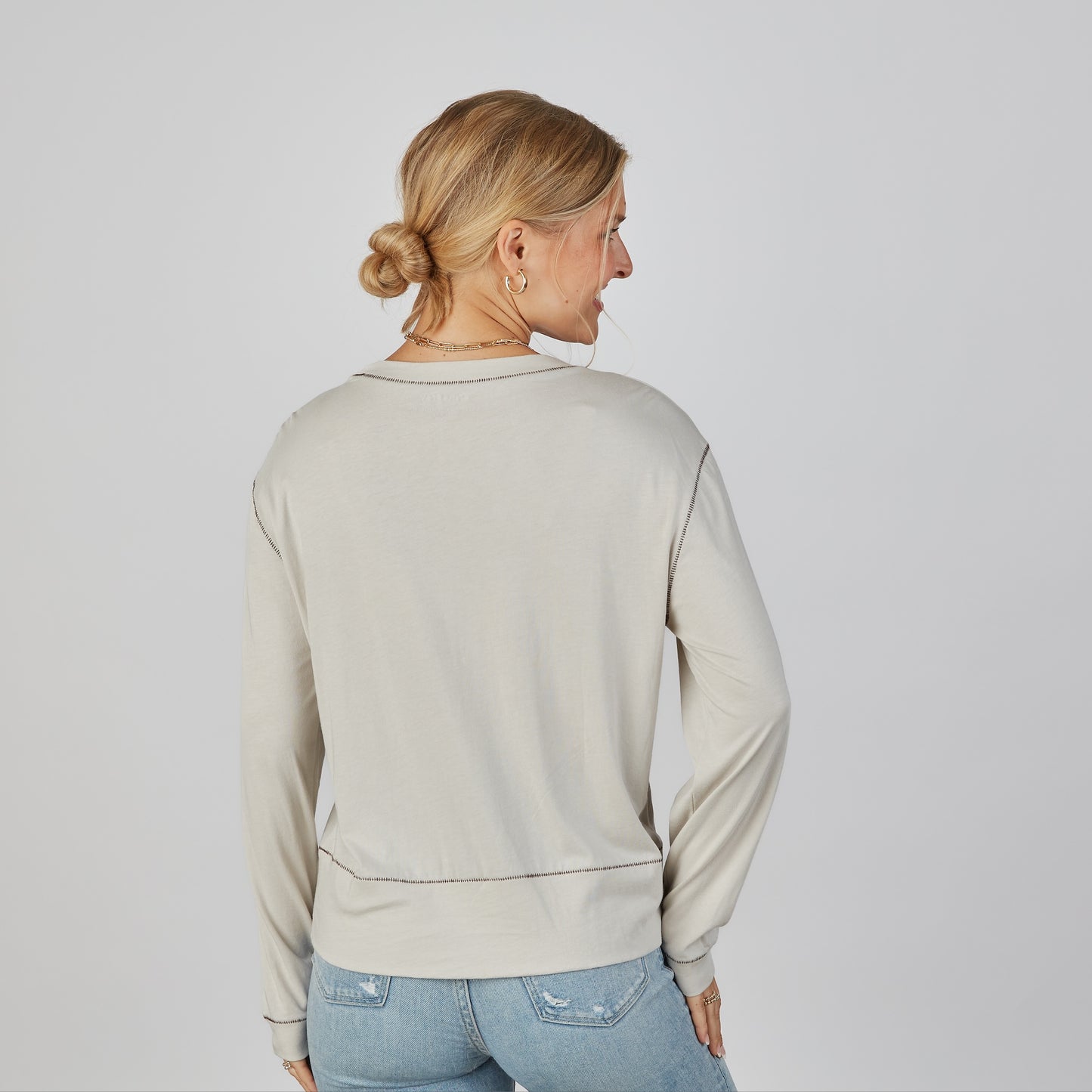 Studio Tee in Oyster and Brown - Long Sleeve erin gray