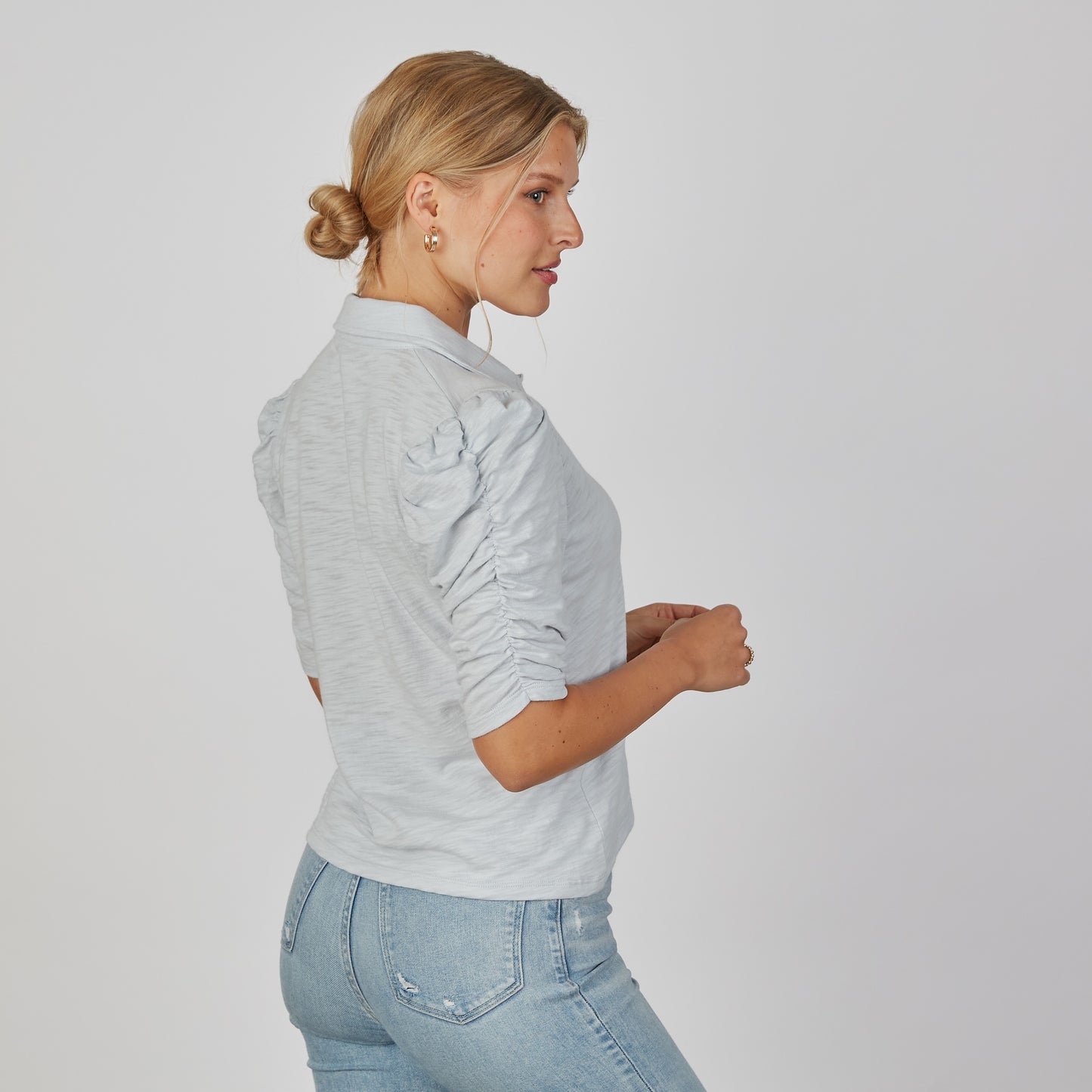 Grace Button-Up Elbow-Length Tee in Arctic Blue erin gray