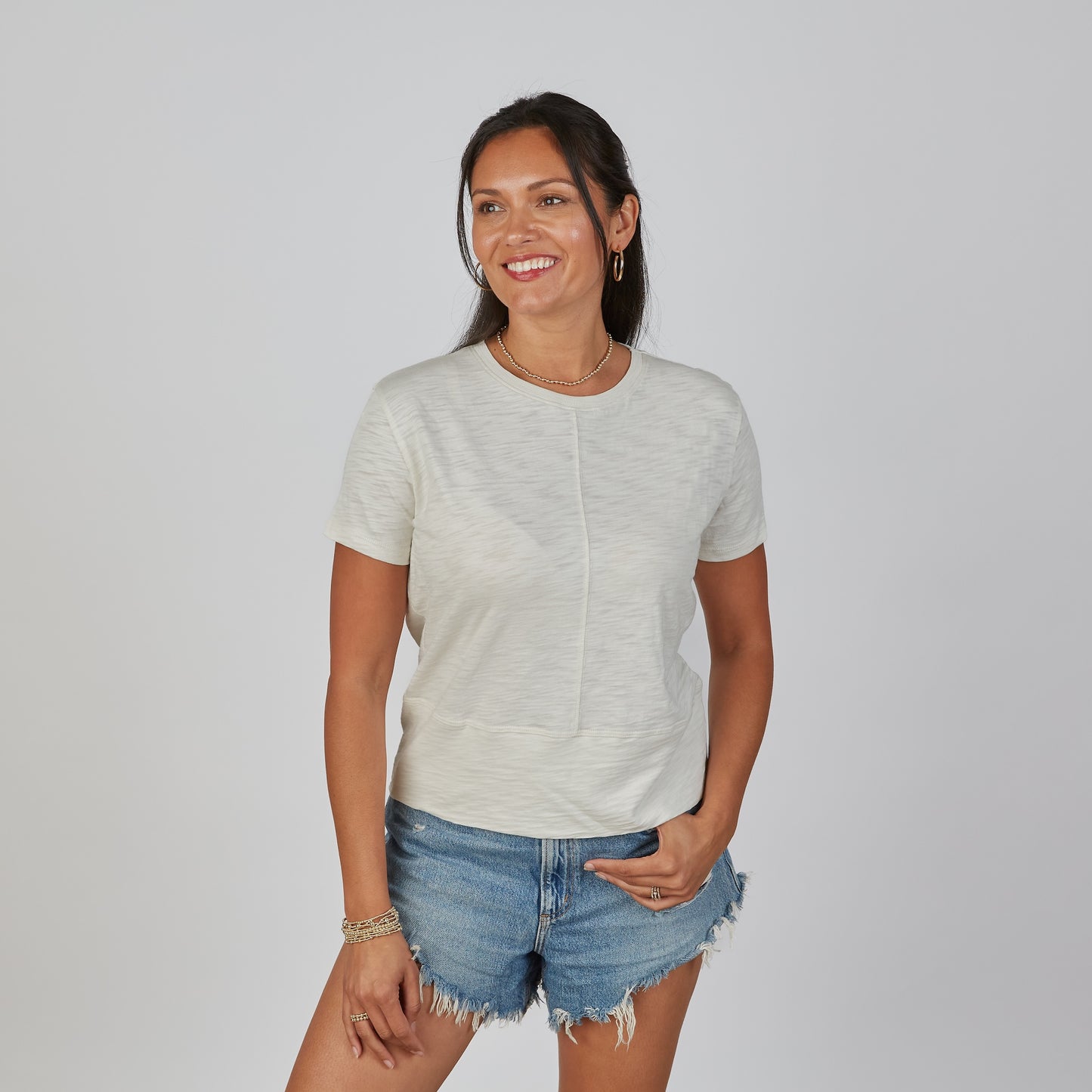 Celia Perfect Length Tee in Linen - Short Sleeve erin gray