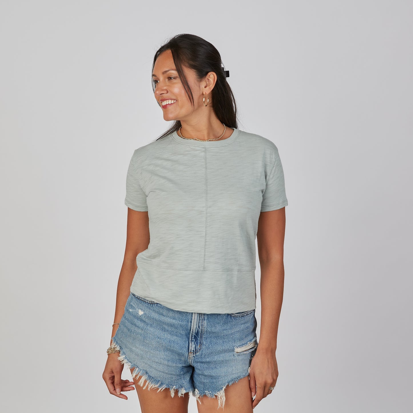 Celia Perfect Length Tee in Sea Glass Blue - Short Sleeve erin gray