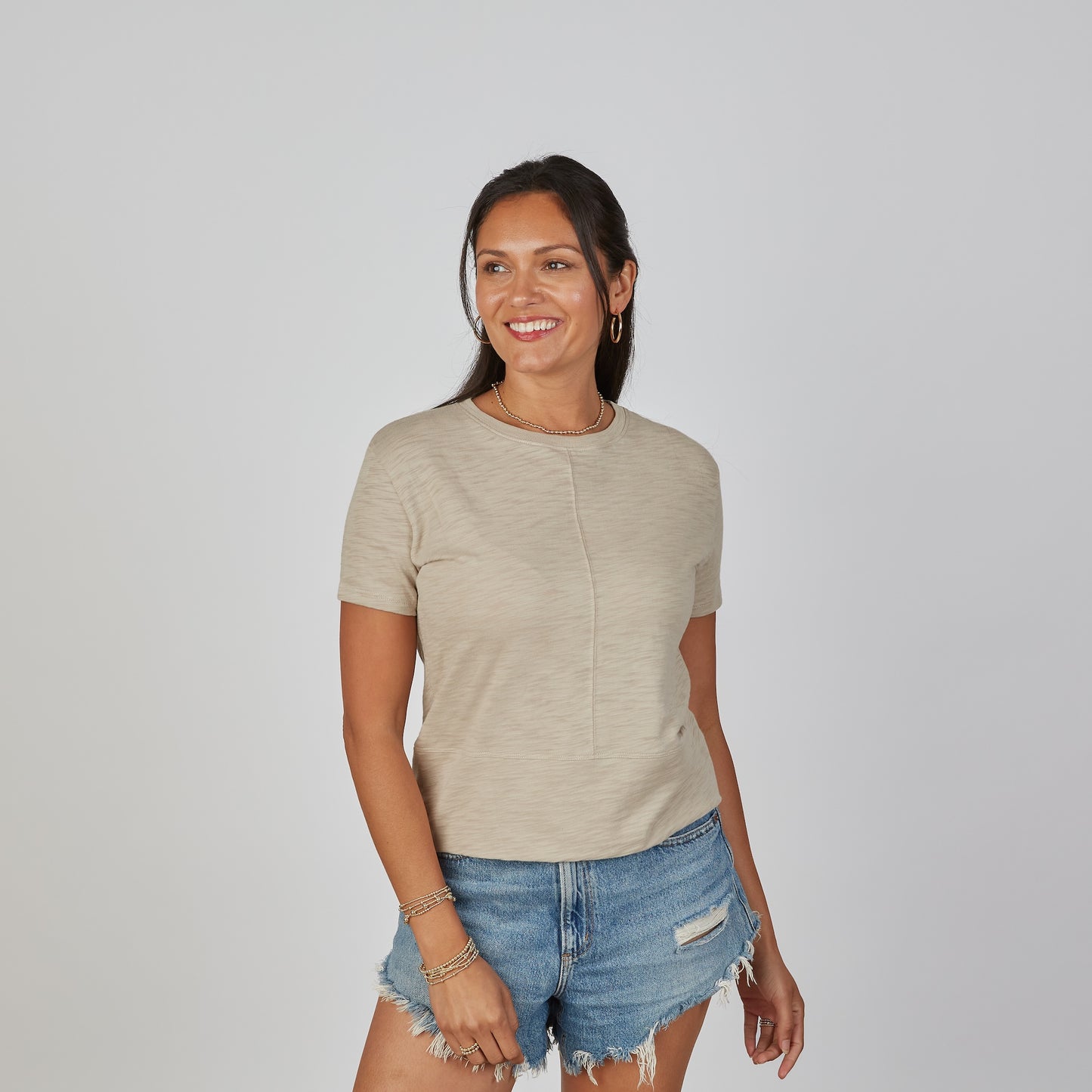 Celia Perfect Length Tee in Washed Taupe - Short Sleeve erin gray