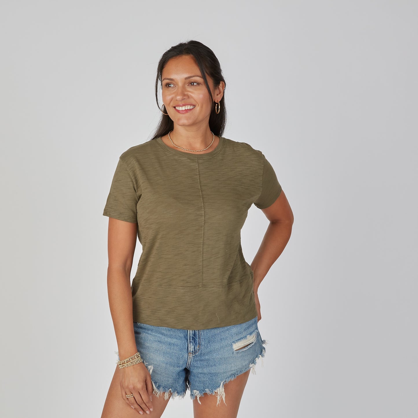 Celia Perfect Length Tee in Natural Brown - Short Sleeve erin gray
