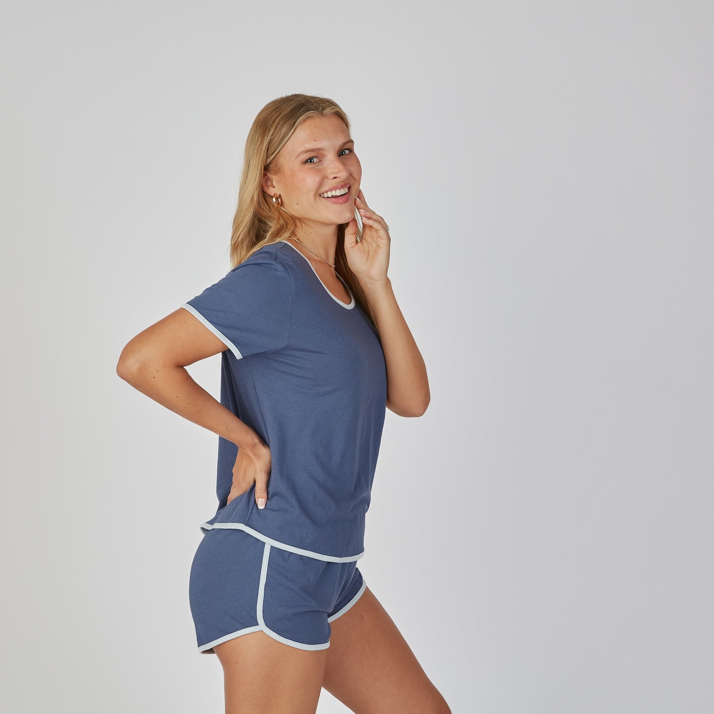 Perfect Cotton Modal Pajama Shorts Set in Navy erin gray