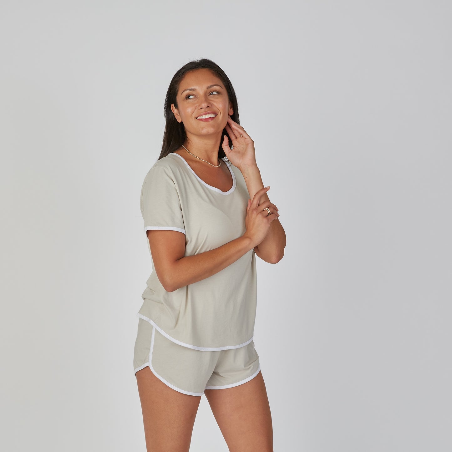 Perfect Cotton Modal Pajama Shorts Set in Oyster erin gray