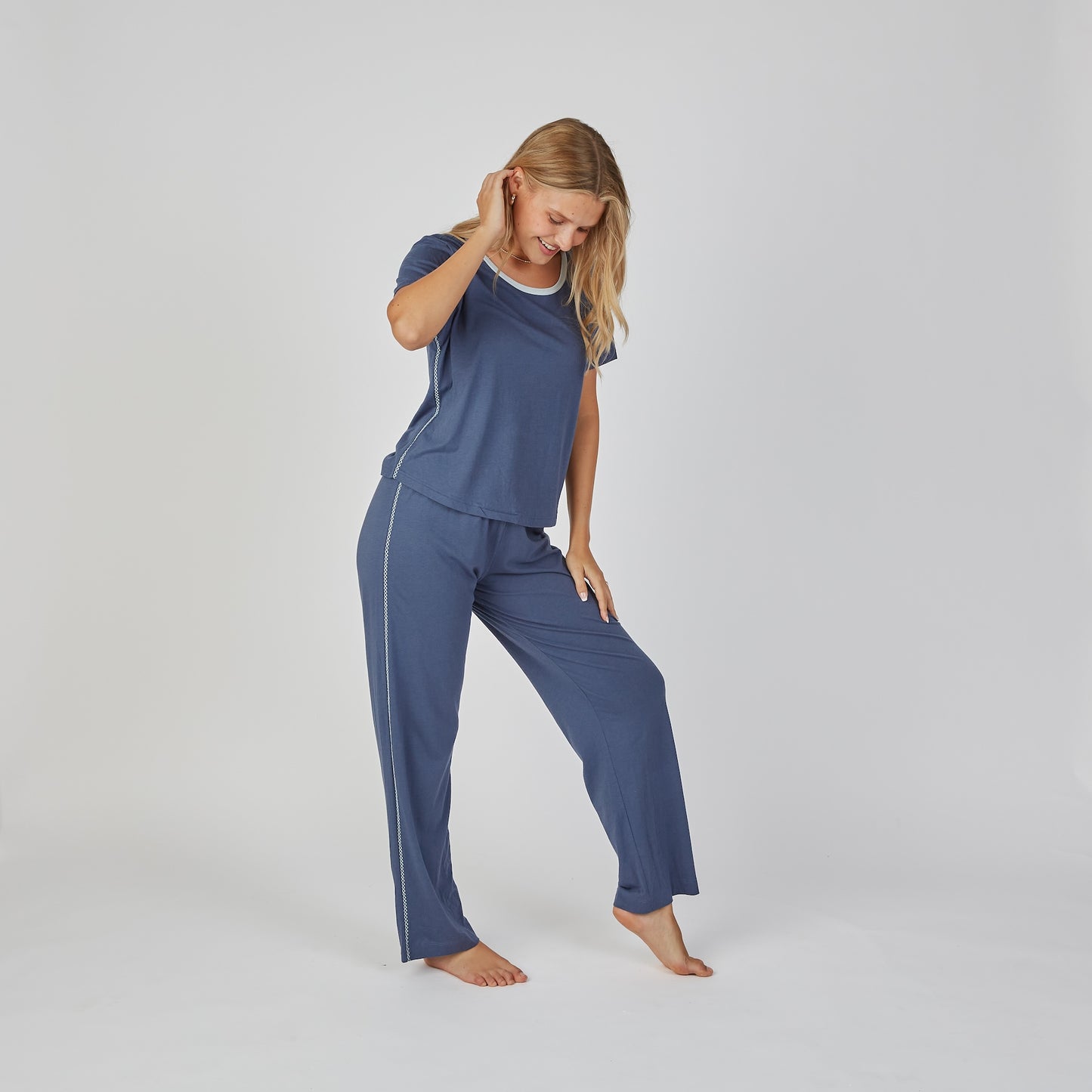 Perfect Cotton Modal Pajama Pants Set in Navy erin gray
