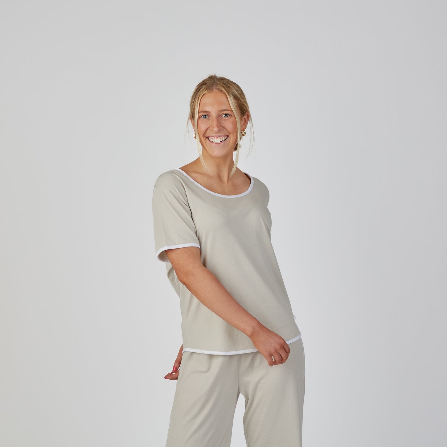 Perfect Cotton Modal Pajama Pants Set in Oyster erin gray