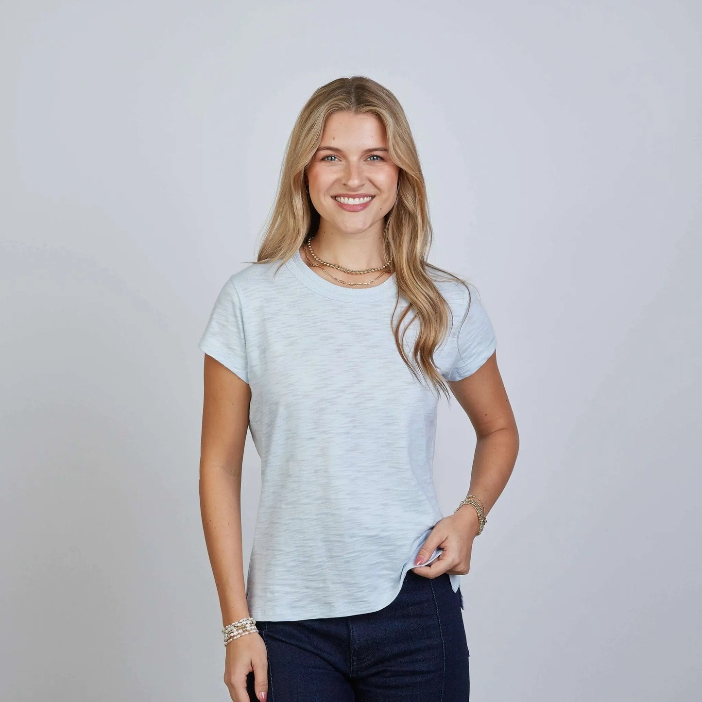 Sky blue short sleeve Country Club Tee by Erin Gray, casual apparel with a relaxed fit and comfortable fabric.