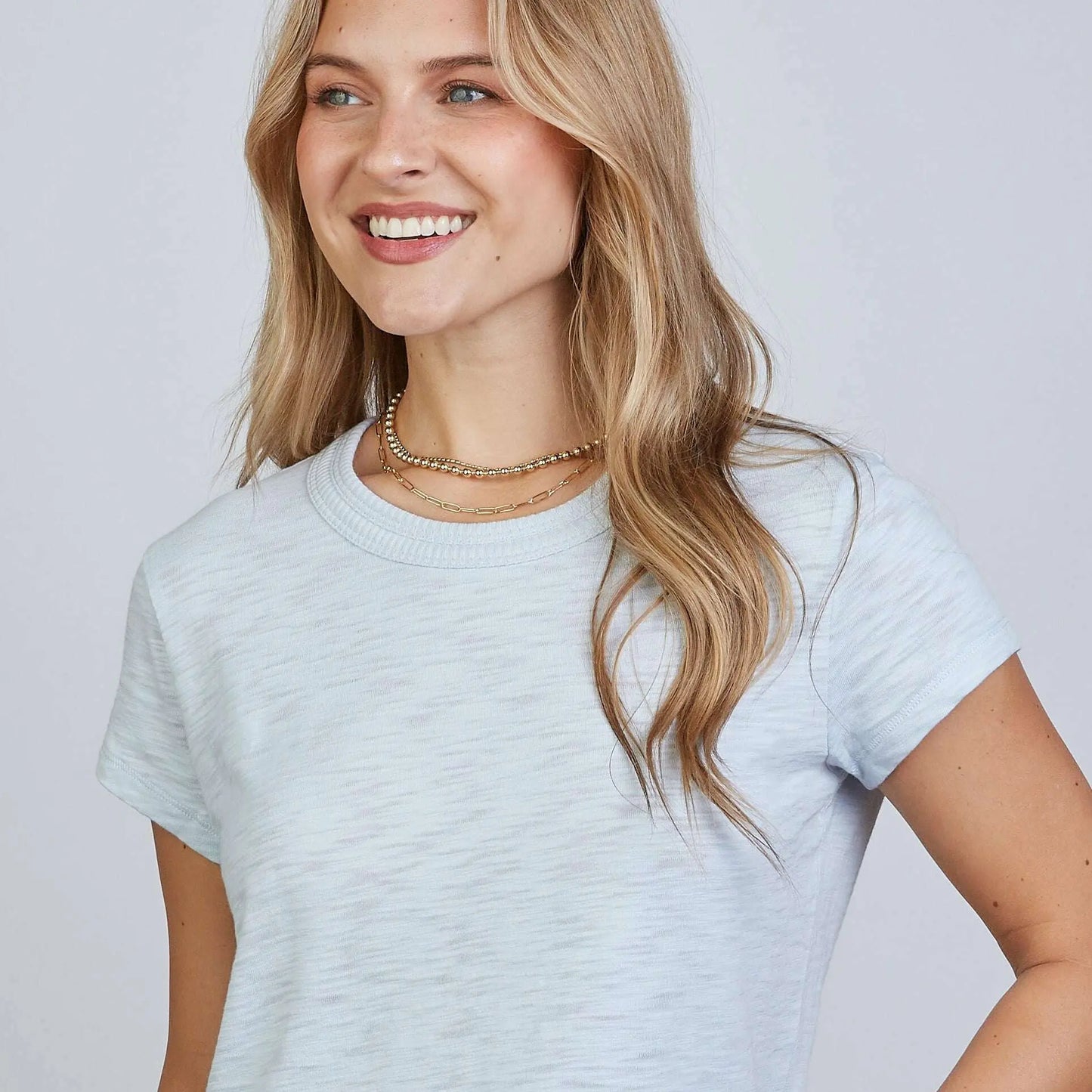 Sky blue Erin Gray Country Club Tee in short sleeve, casual apparel with a comfortable fit and stylish design.