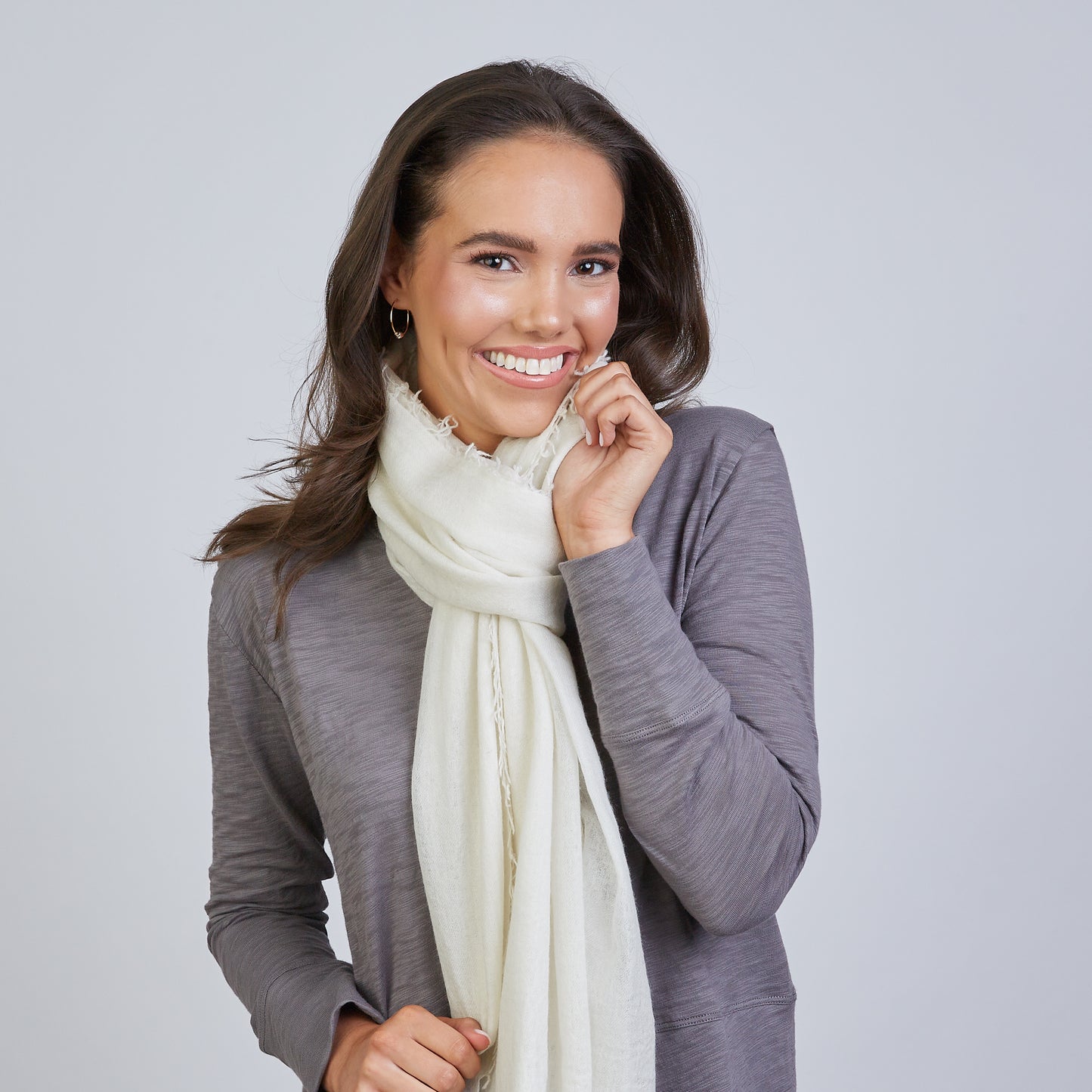 Ivory Woven Cashmere Scarf- Erin Gray