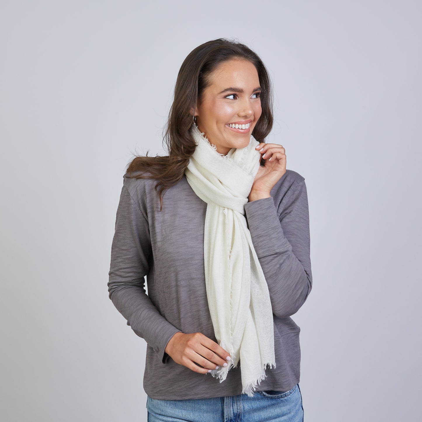 Ivory Woven Cashmere Scarf- Erin Gray
