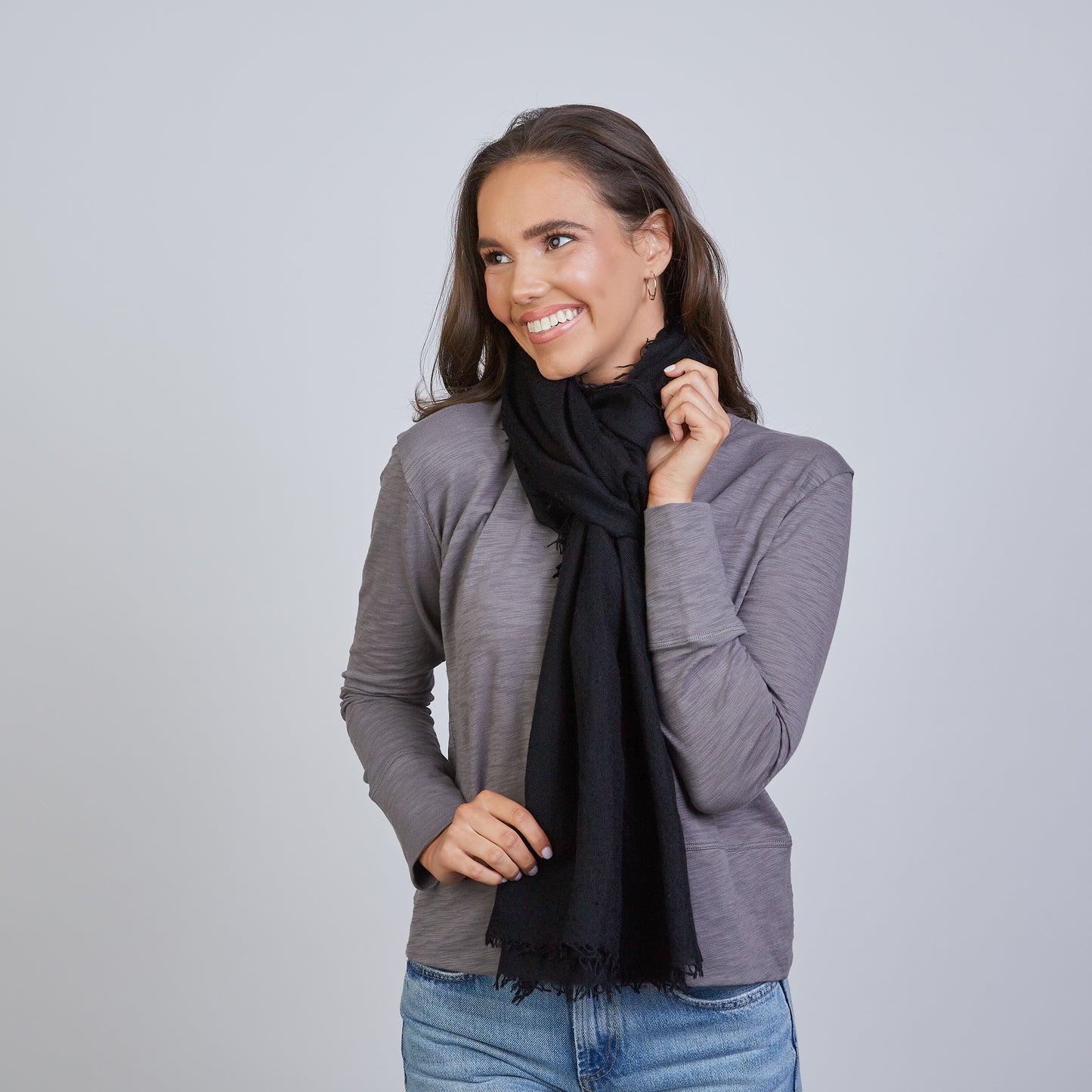 Mongolian Cashmere Scarf in Black- Erin Gray