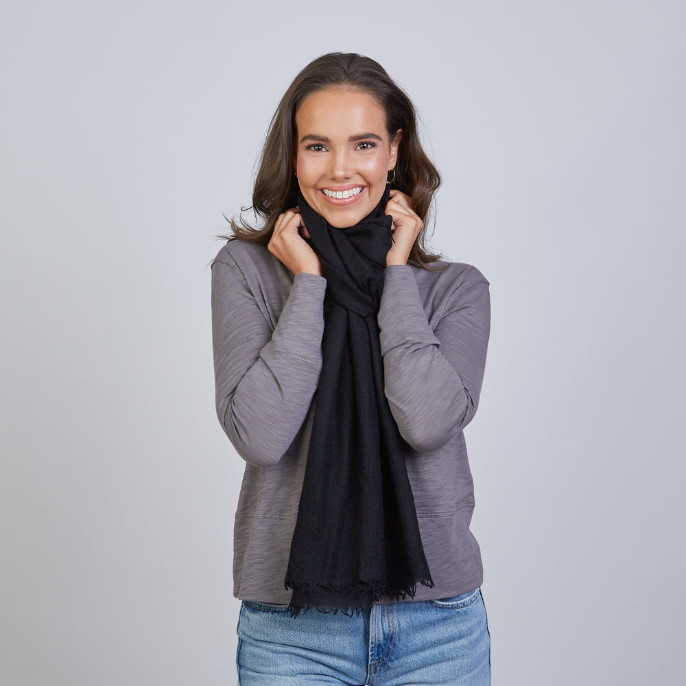 Mongolian Cashmere Scarf in Black- Erin Gray