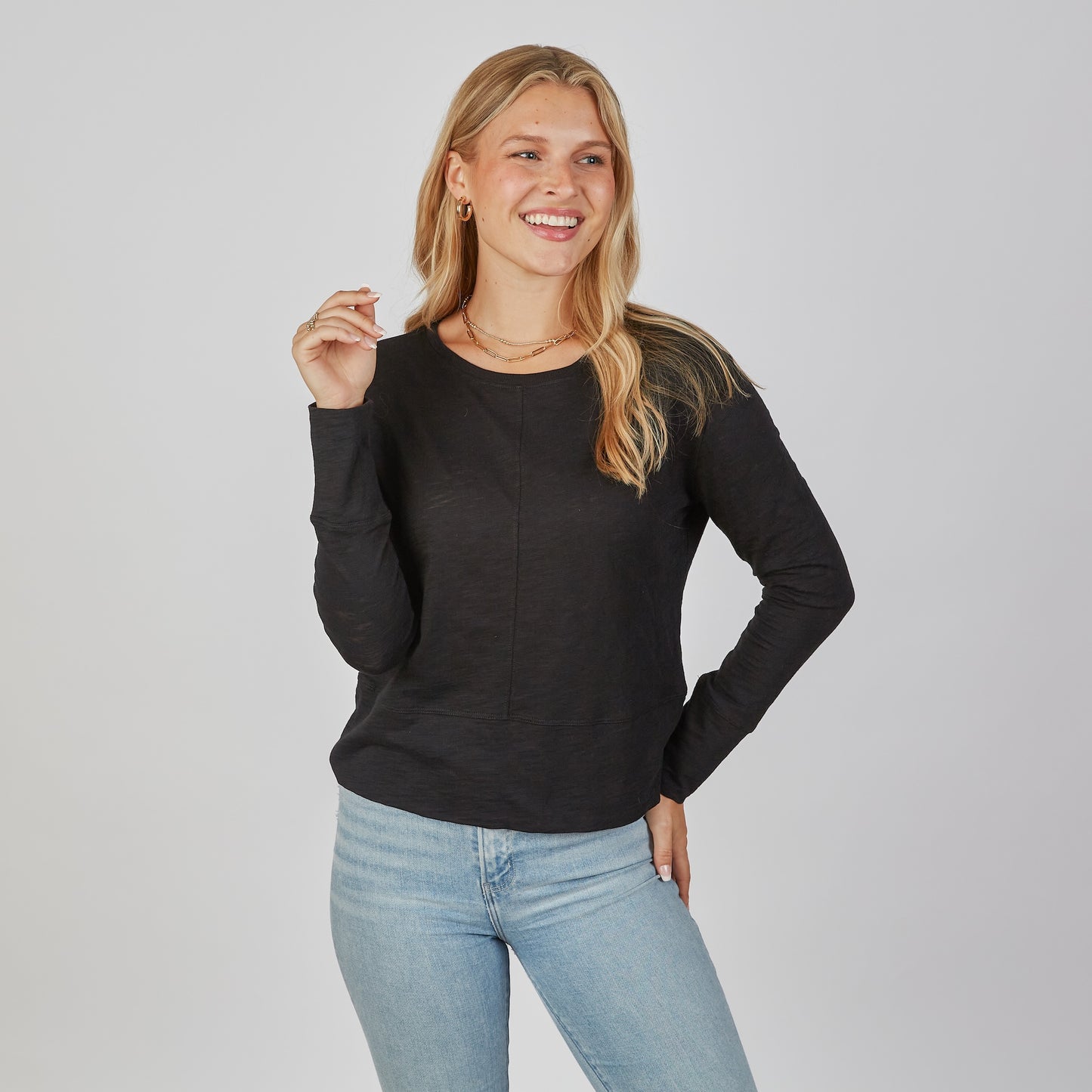 Celia Perfect Length Tee in Black - Long Sleeve erin gray