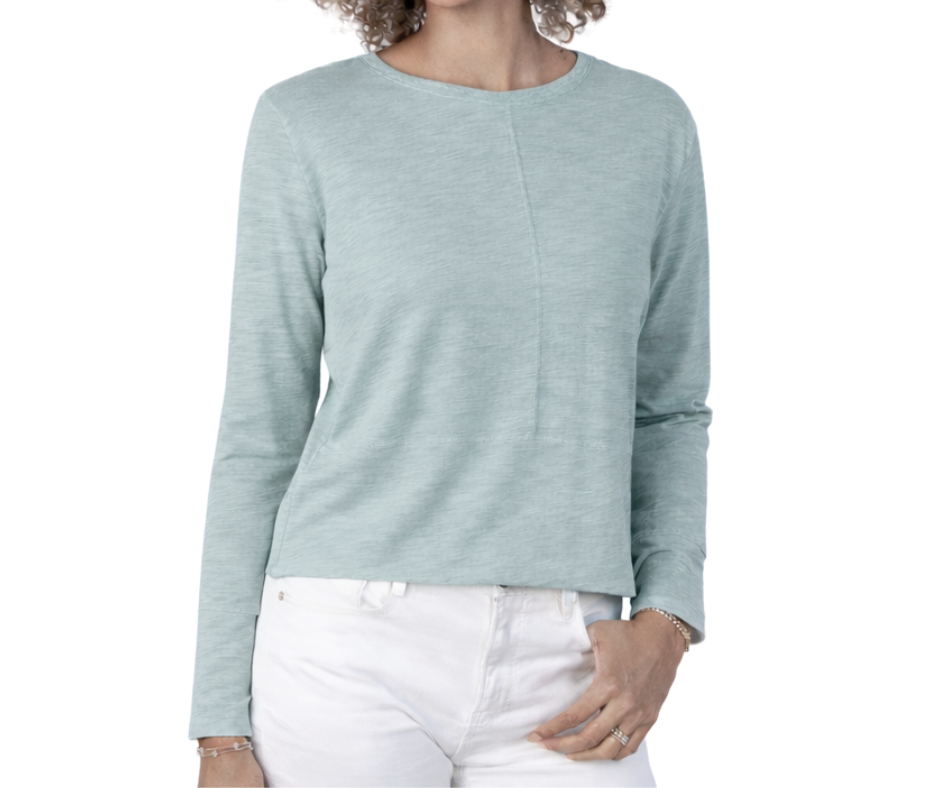Celia Perfect Length Tee in Sea Glass Blue - Long Sleeve