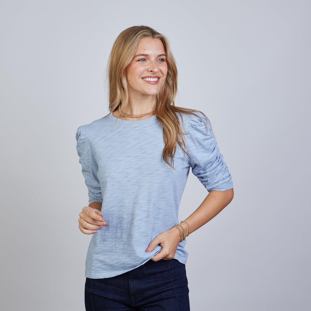 Sophie Ruched Elbow-length Tee in Periwinkle