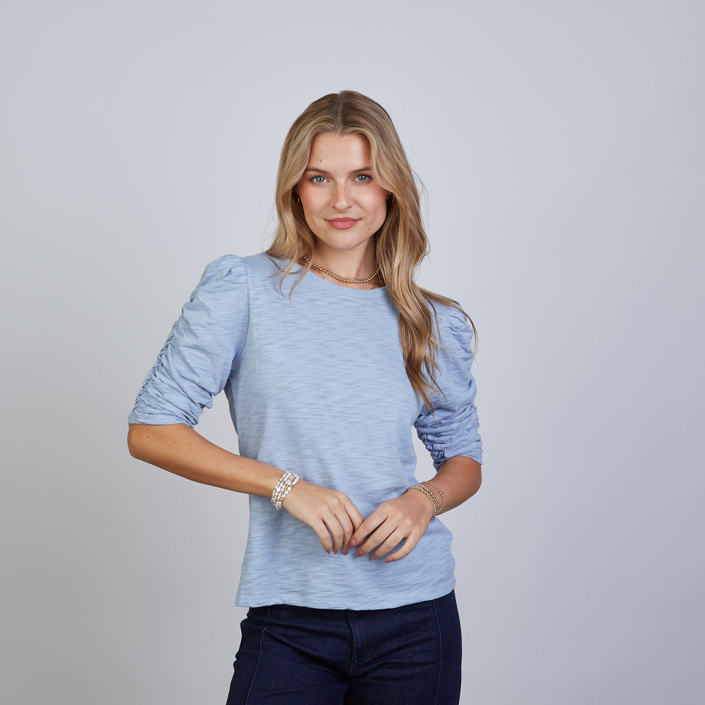 Sophie Ruched Elbow-length Tee in Periwinkle