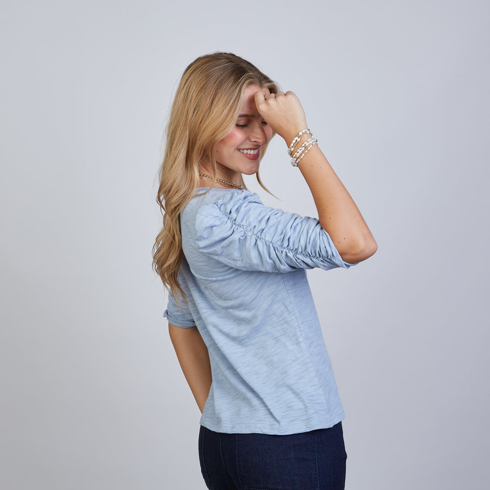 
                      
                        Sophie Ruched Elbow-length Tee in Periwinkle
                      
                    