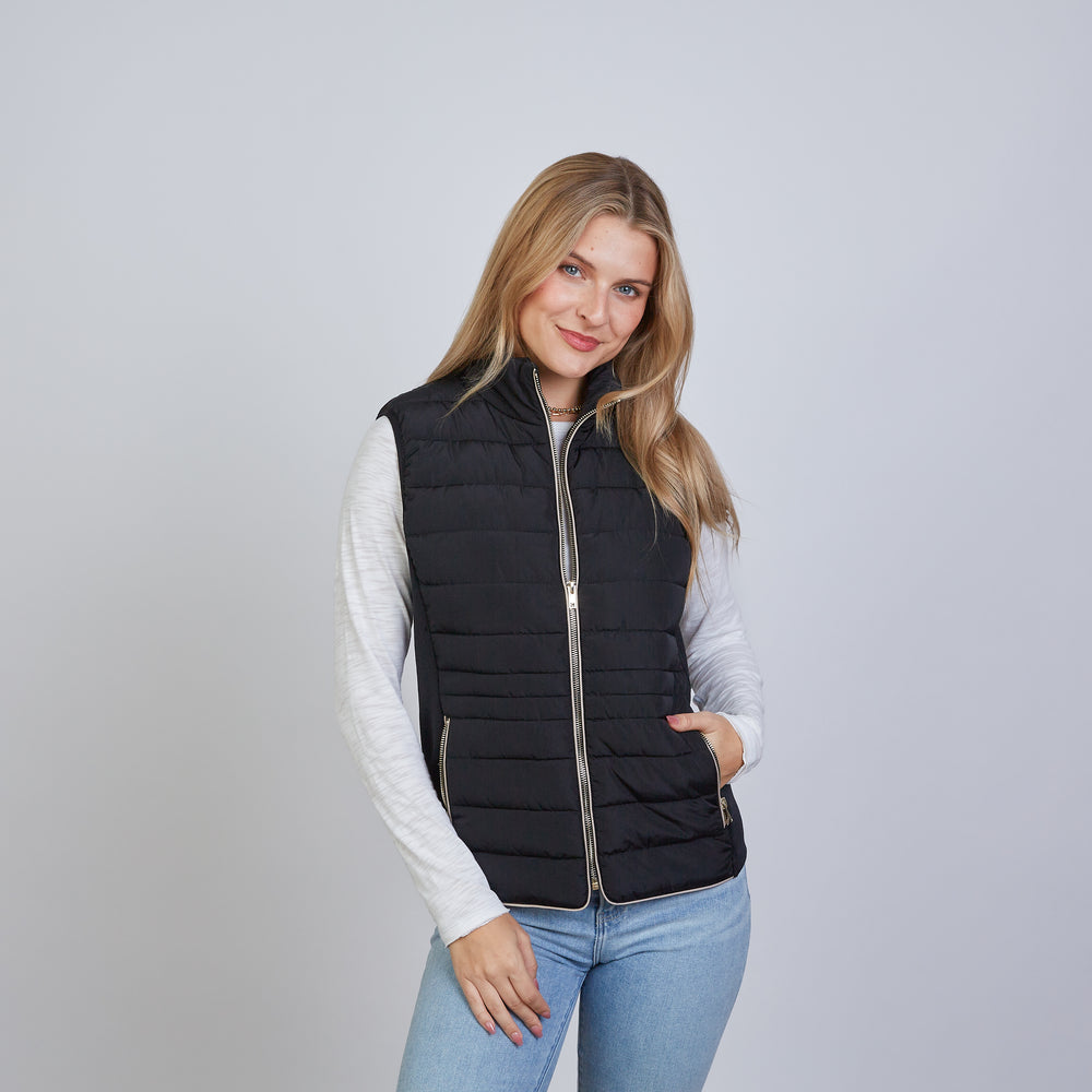 The Icon Perfect Fit Puffer Vest in Black & Khaki