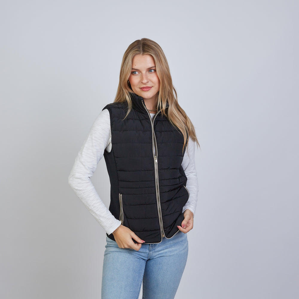 
                      
                        The Icon Perfect Fit Puffer Vest in Black & Khaki
                      
                    