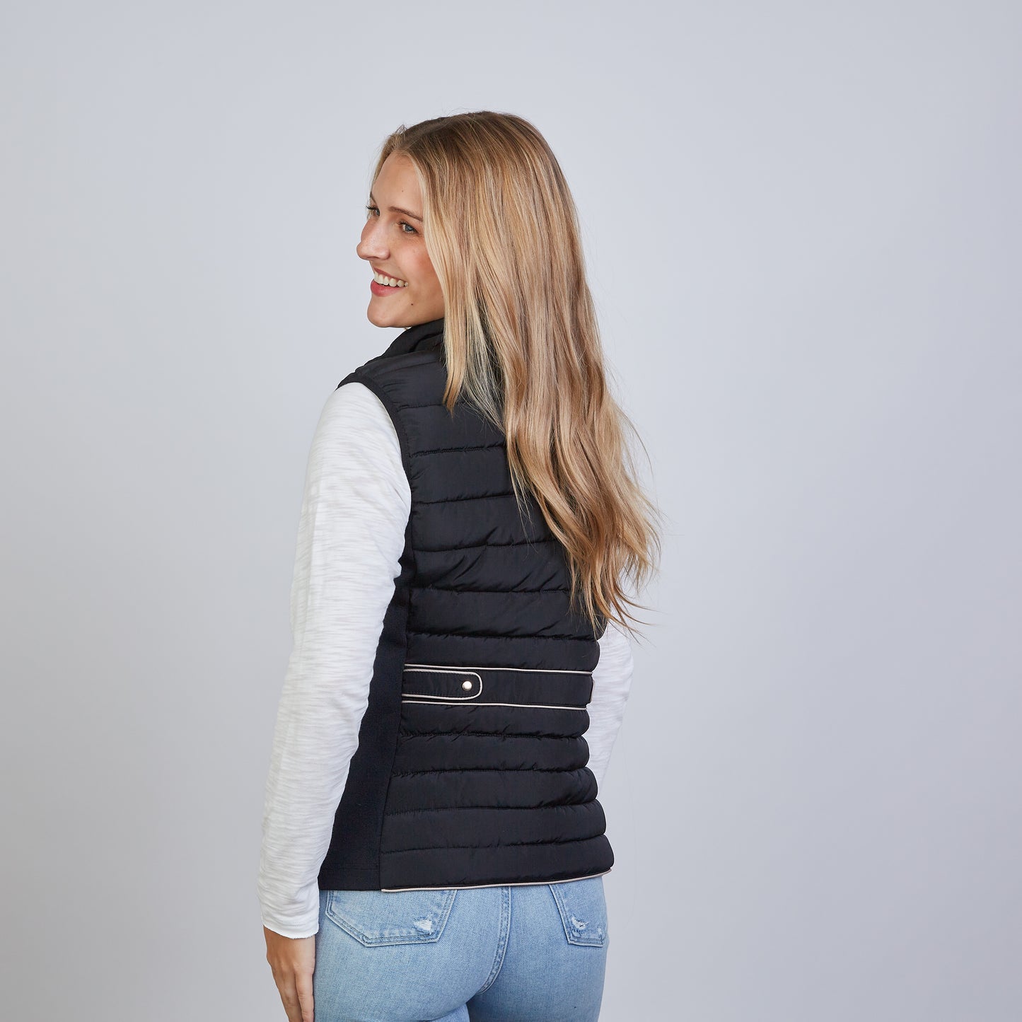 The Icon Perfect Fit Puffer Vest in Black & Khaki
