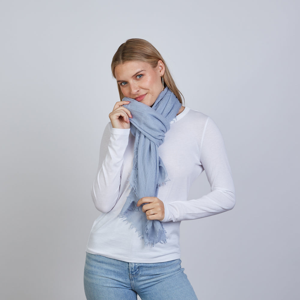 
                      
                        100% Mongolian Cashmere Scarf in Arctic Blue- Erin Gray
                      
                    
