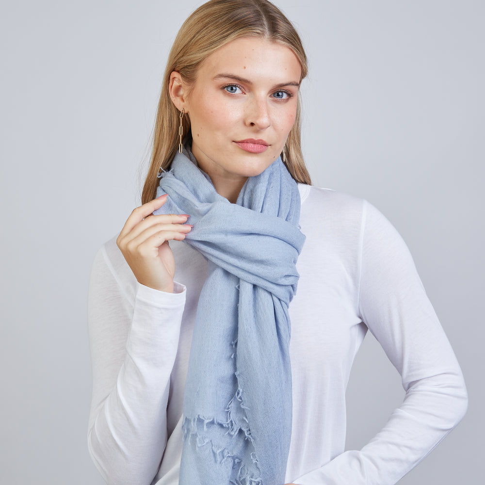 
                      
                        100% Mongolian Cashmere Scarf in Arctic Blue- Erin Gray
                      
                    