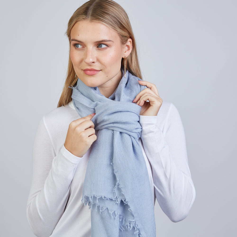 
                      
                        100% Mongolian Cashmere Scarf in Arctic Blue- Erin Gray
                      
                    