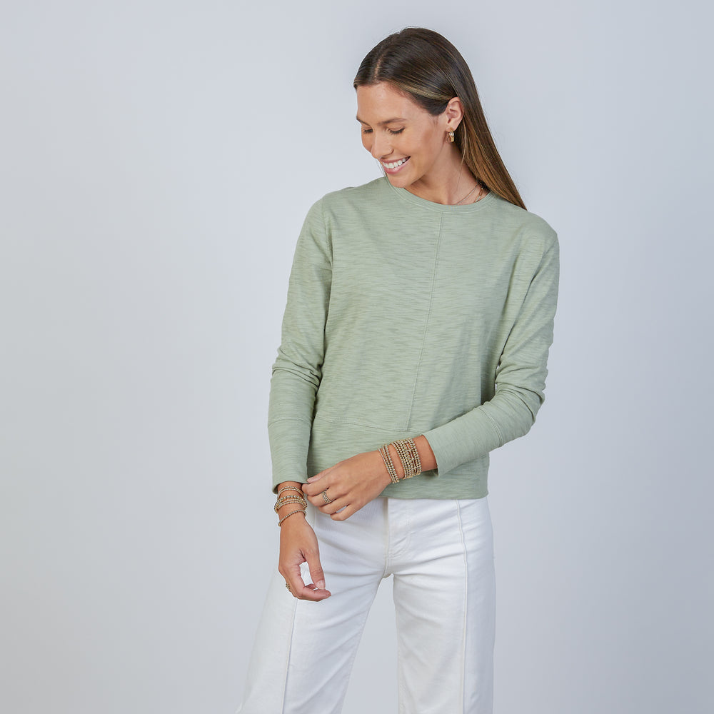 Celia Perfect Length Tee in Sage - Long Sleeve