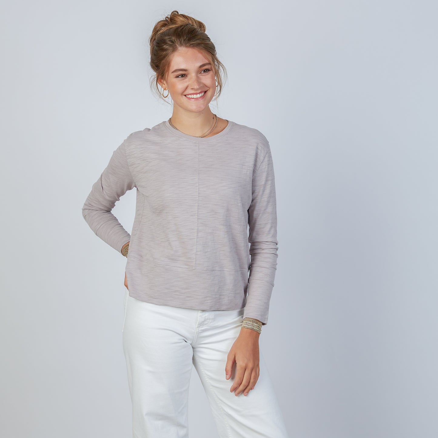 Celia Perfect Length Tee in Dusty Lilac - Long Sleeve