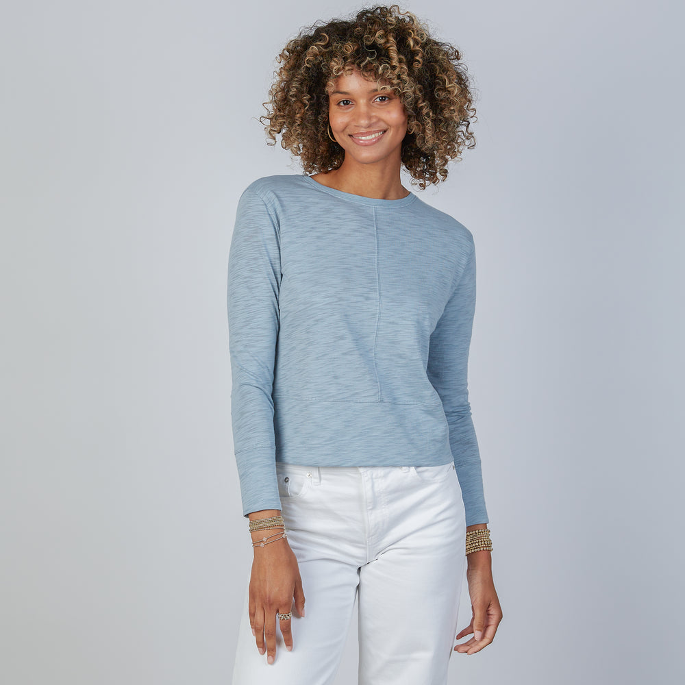 Celia Perfect Length Tee in Dusty Blue - Long Sleeve