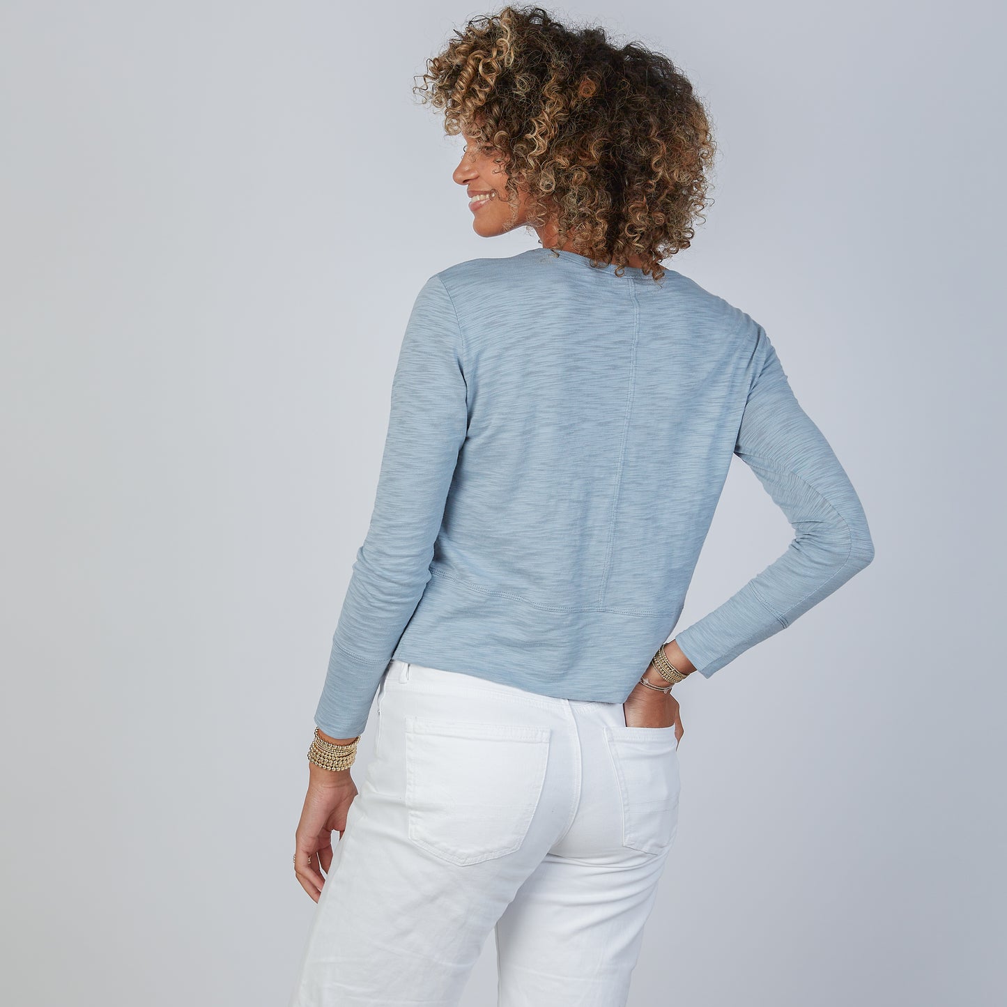 Celia Perfect Length Tee in Dusty Blue - Long Sleeve