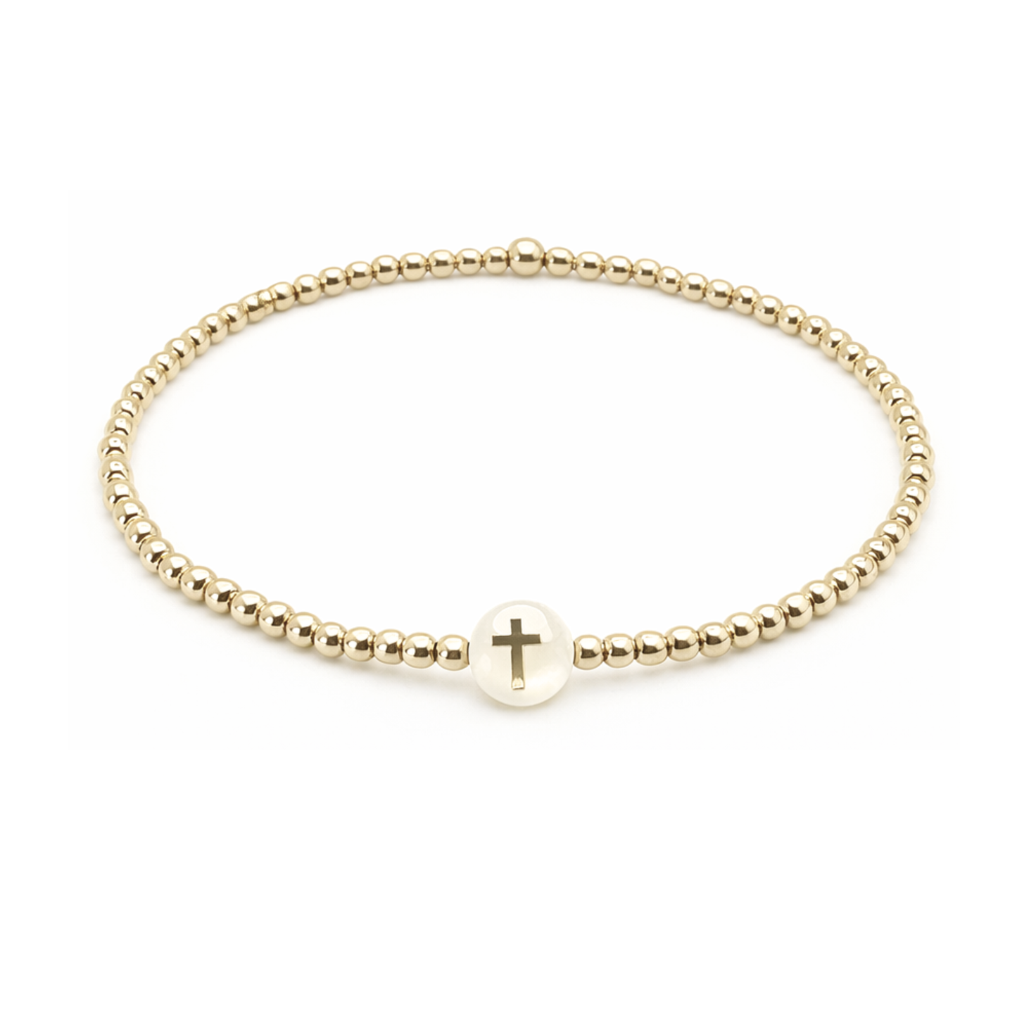 Gold beaded bracelet with a cross charm  - Erin Gray