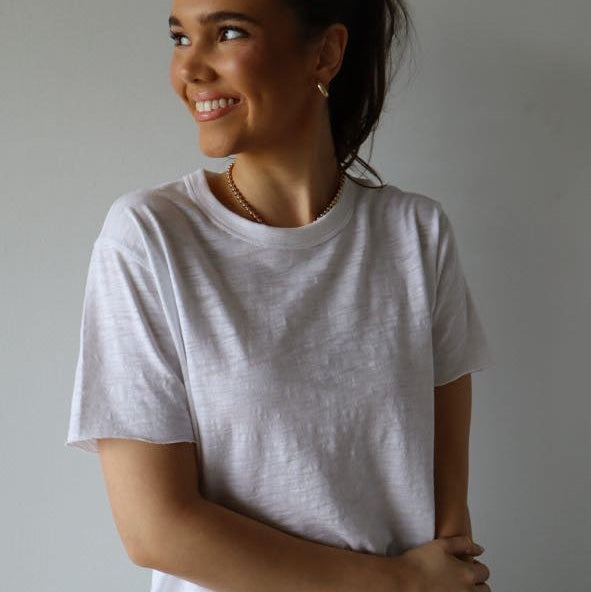 Relaxed Crew in White with Black Stripe - Short Sleeve