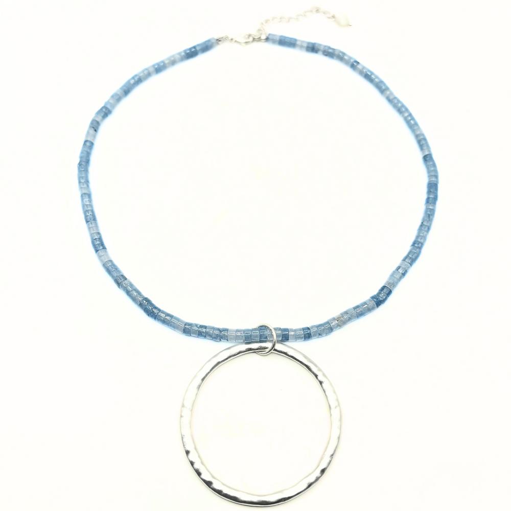 The Heishi "Big Silver" Necklace in Aquamarine