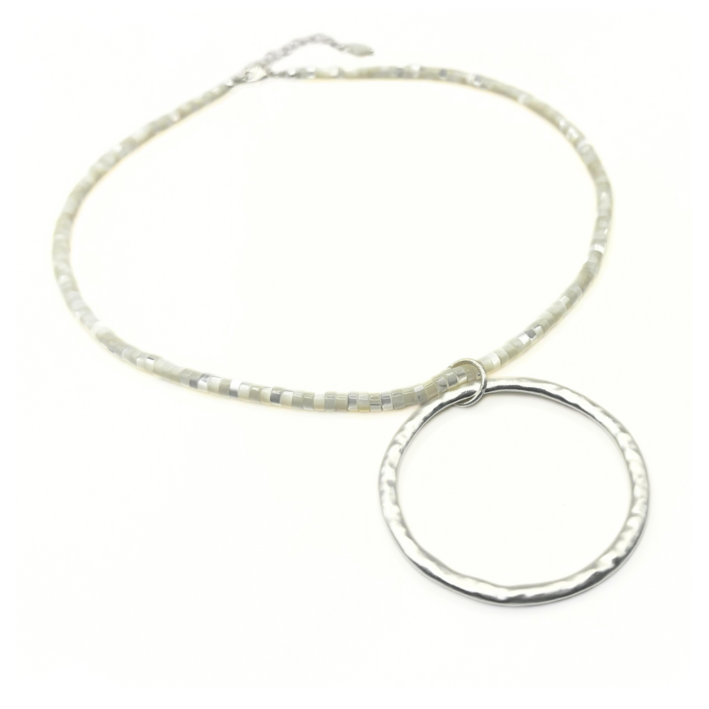The Heishi "Big Silver" Necklace in Winter White