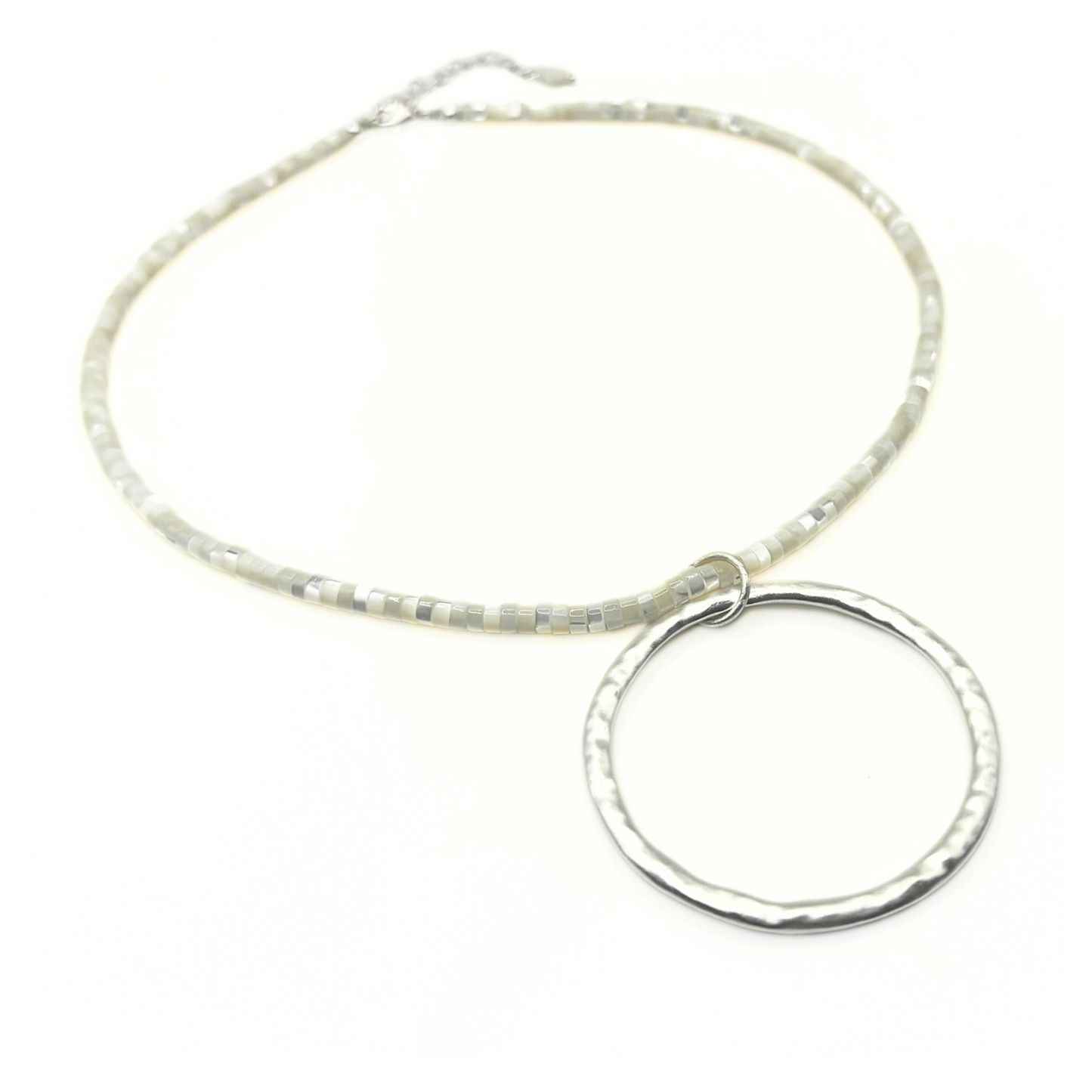 The Heishi "Big Silver" Necklace in Winter White