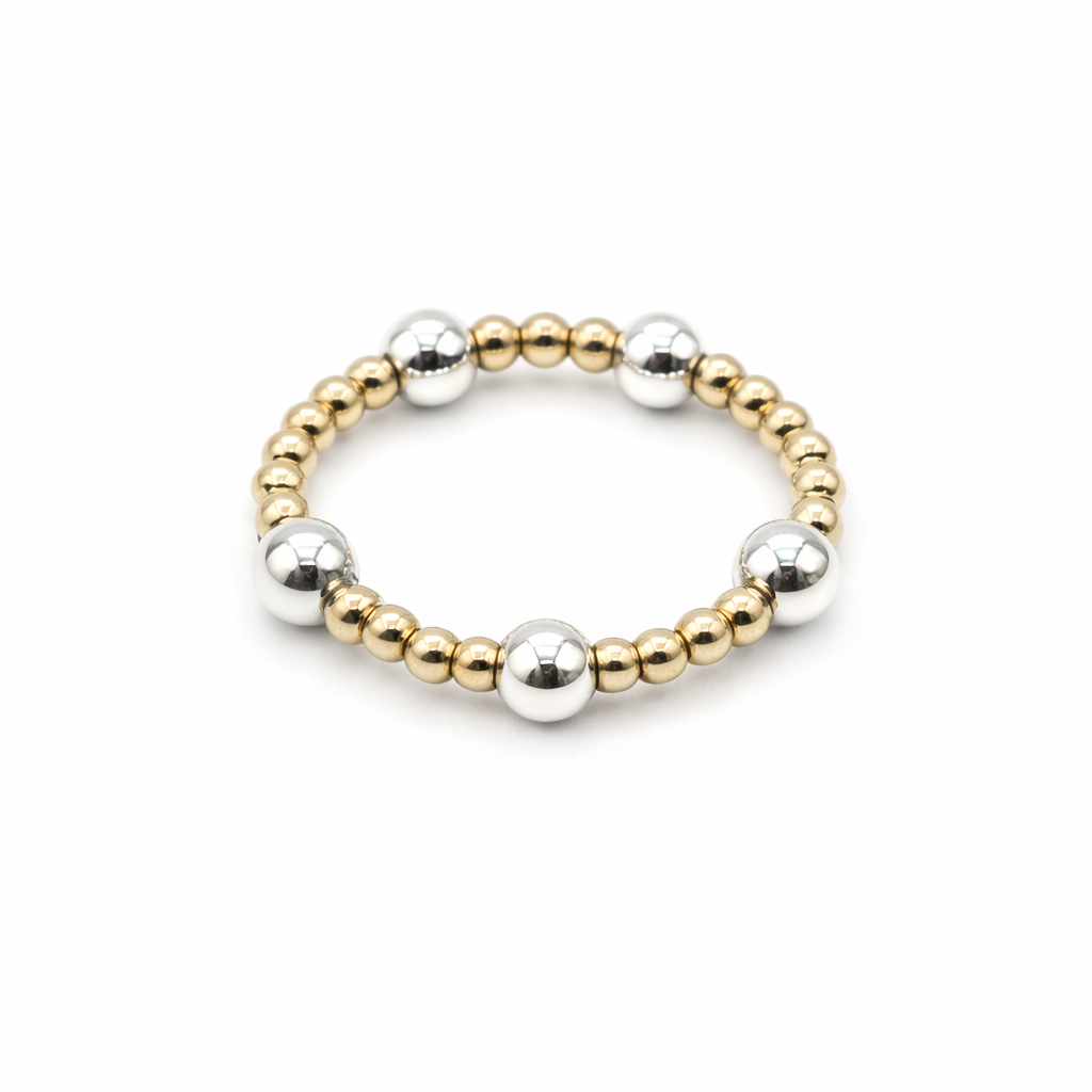 Malibu Mix Sterling Silver 4mm & Gold-Filled 2mm Beaded Waterproof Stretch Ring