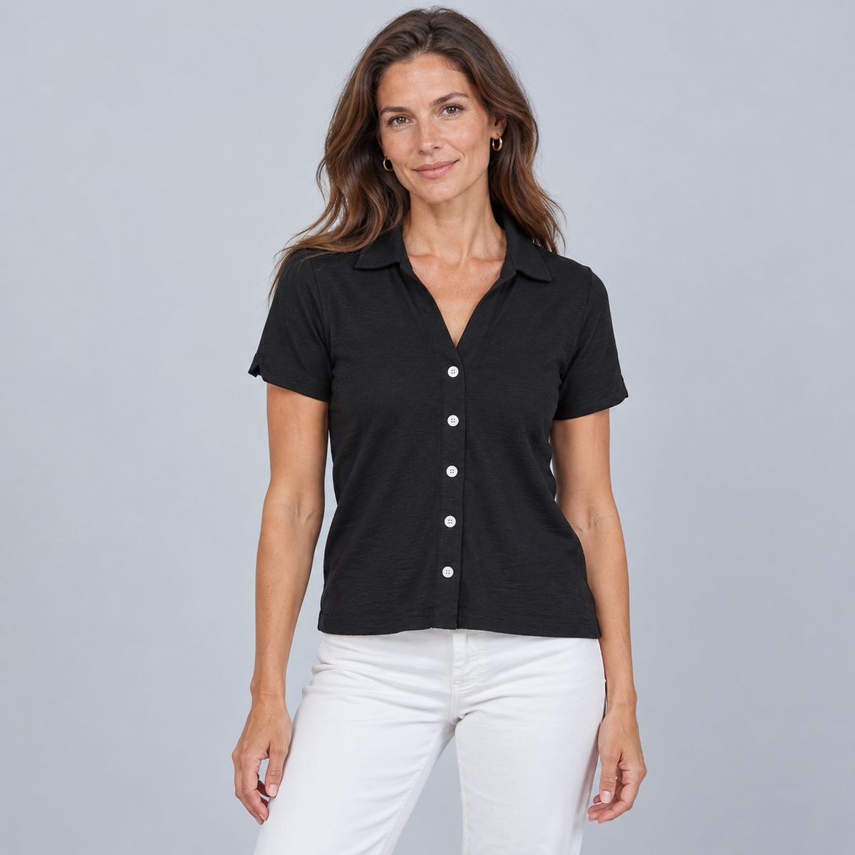 Polo Tee in Black erin gray