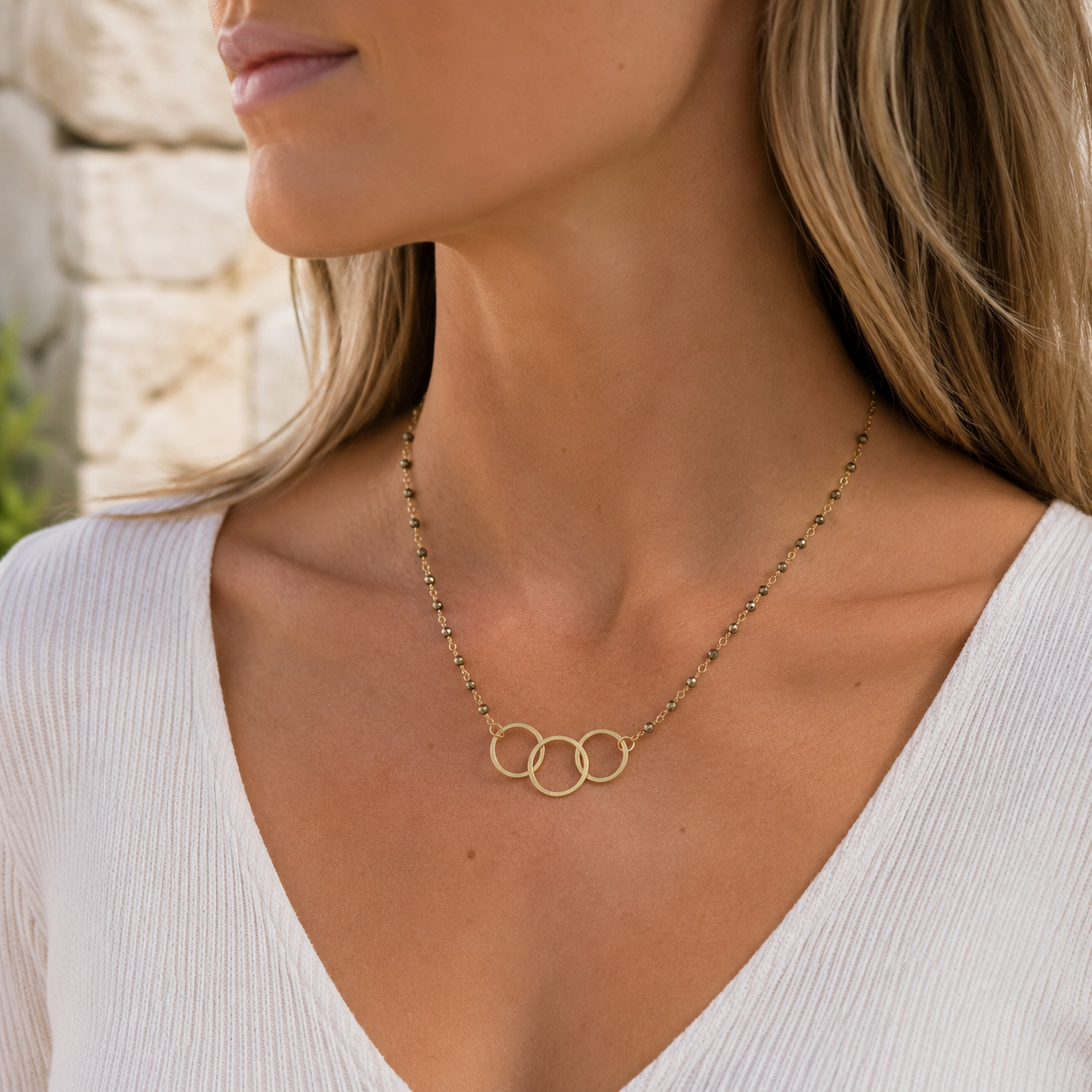 3 Hoops on Pyrite Short Necklace erin gray
