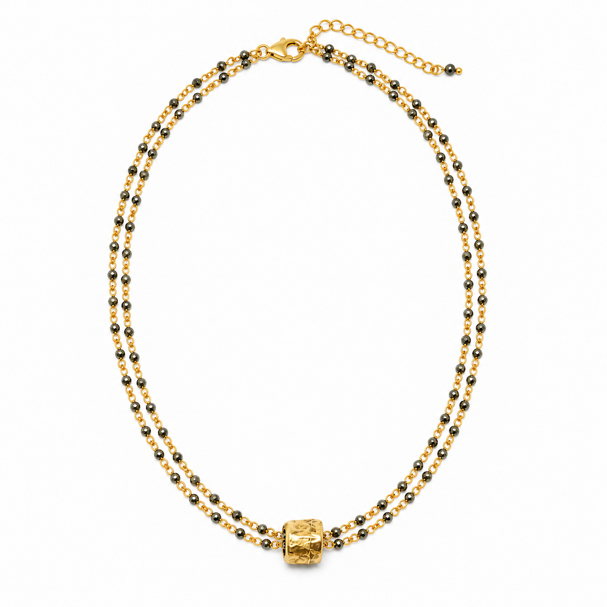 Small Gold Barrel on Double Pyrite Necklace erin gray