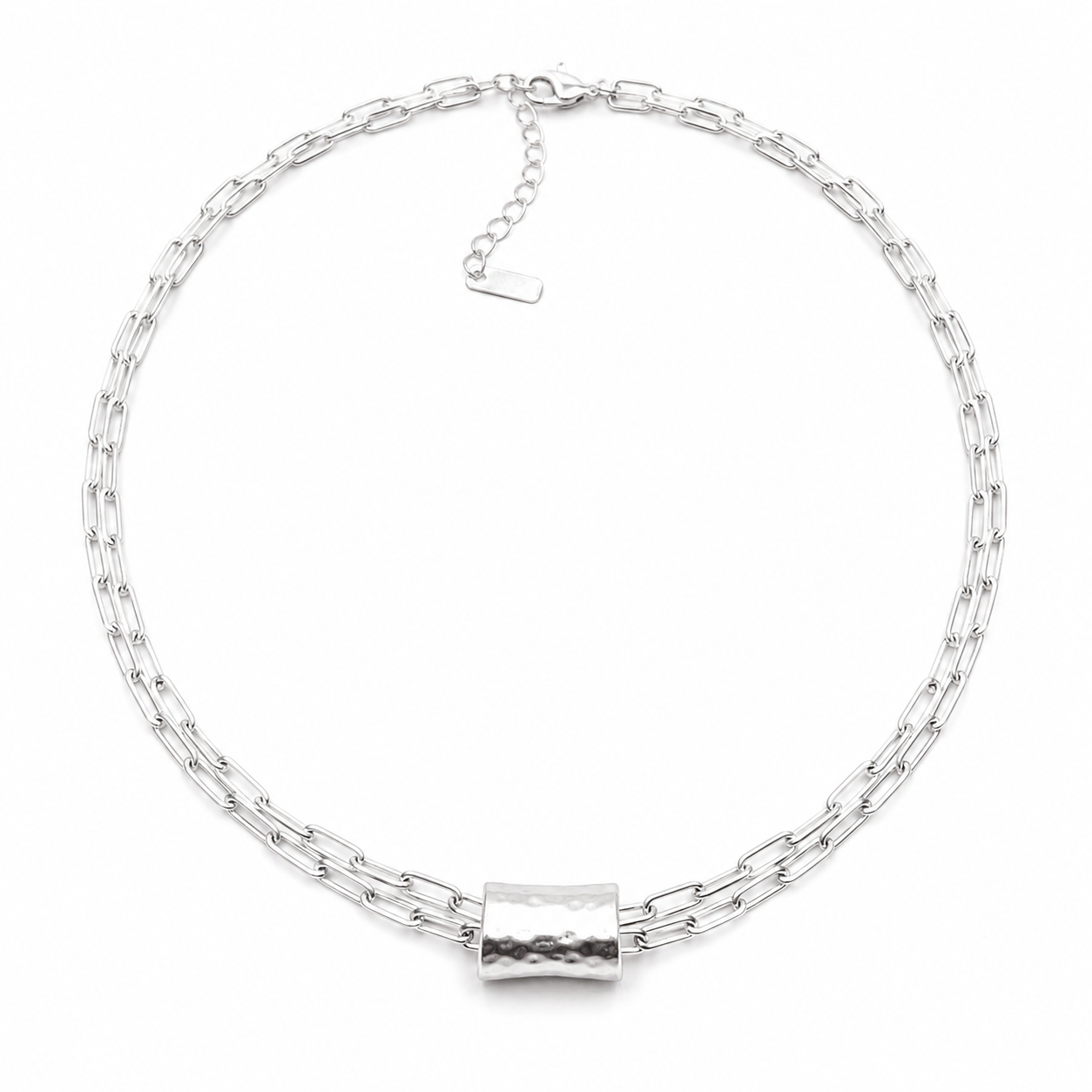 Silver Barrel on Double Silver Paperclip Necklace erin gray