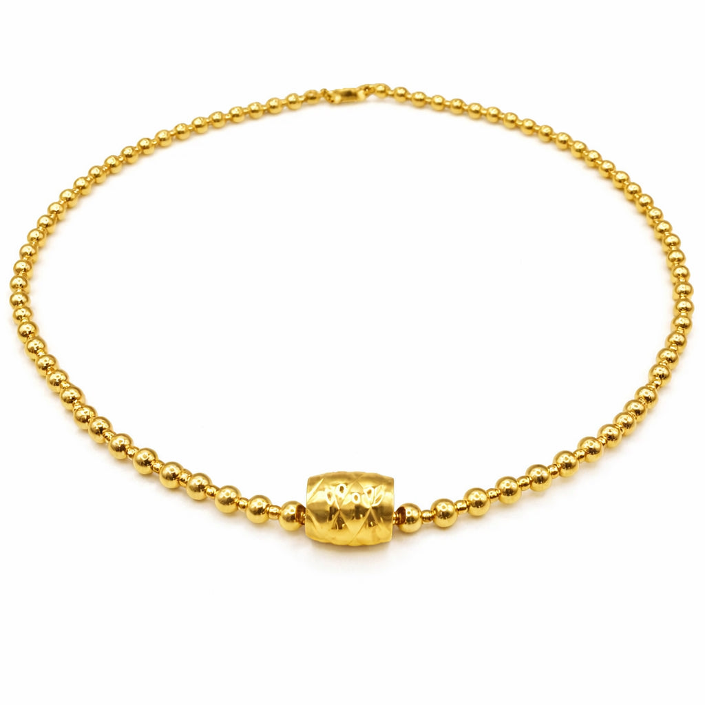 14k gold filled waterproof beaded necklace with 4mm and 2mm dimension barrel design by Erin Gray.