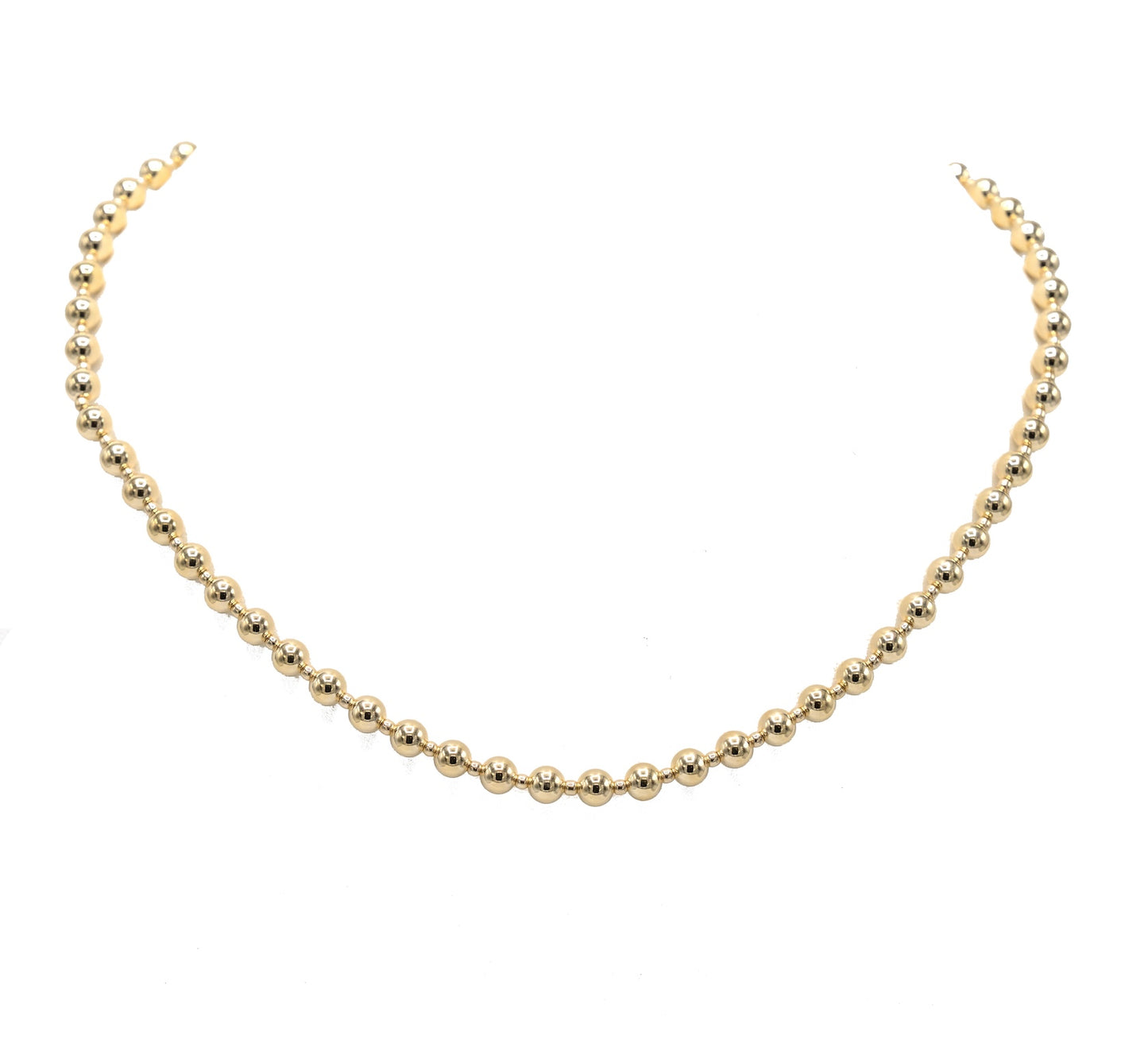 Gold-filled waterproof beaded necklace with 5mm and 2mm beads from Erin Gray, 16-inch length, jewelry accessory.