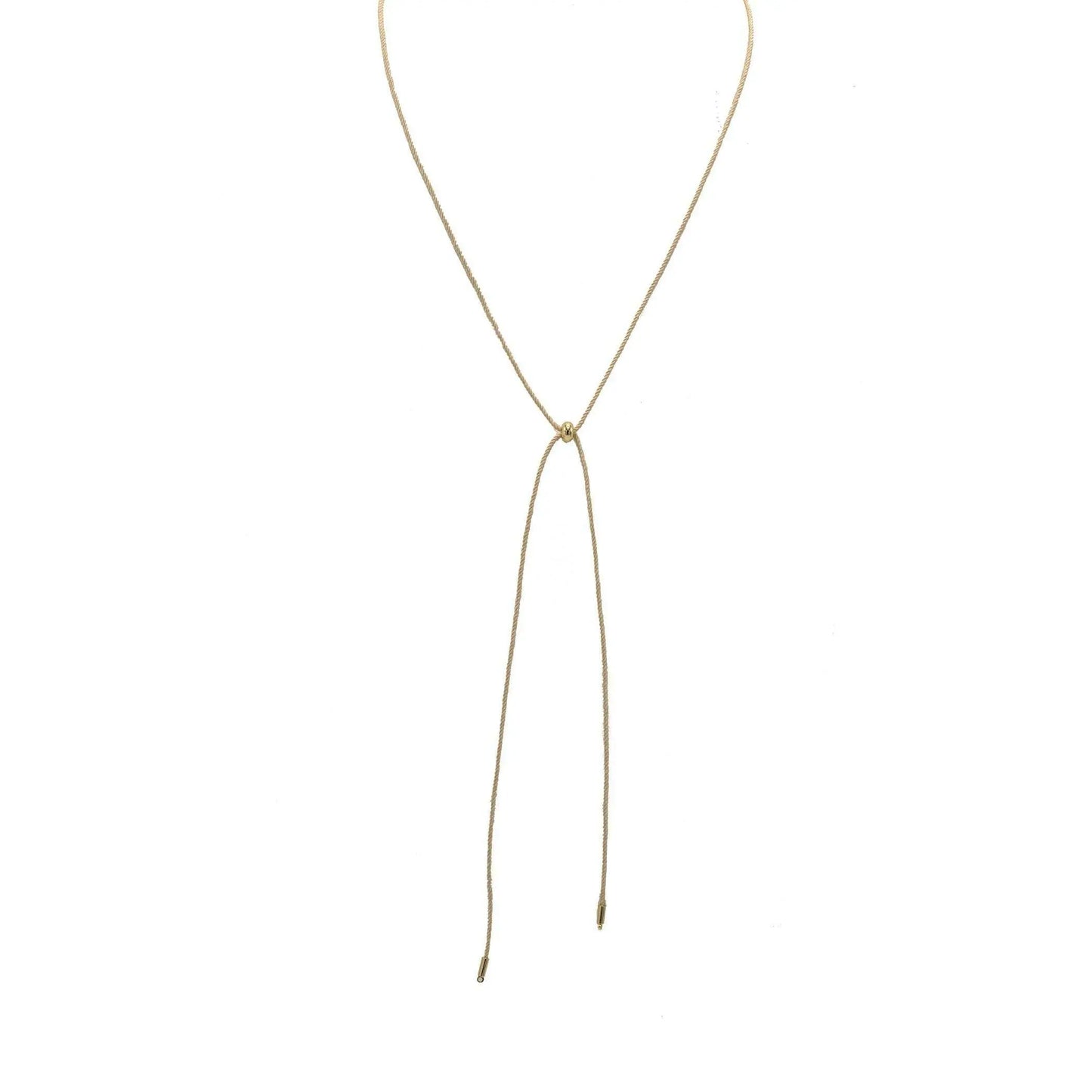 Elegant erin gray classic khaki lariat necklace with a sleek pendant, showcased on a neutral background.