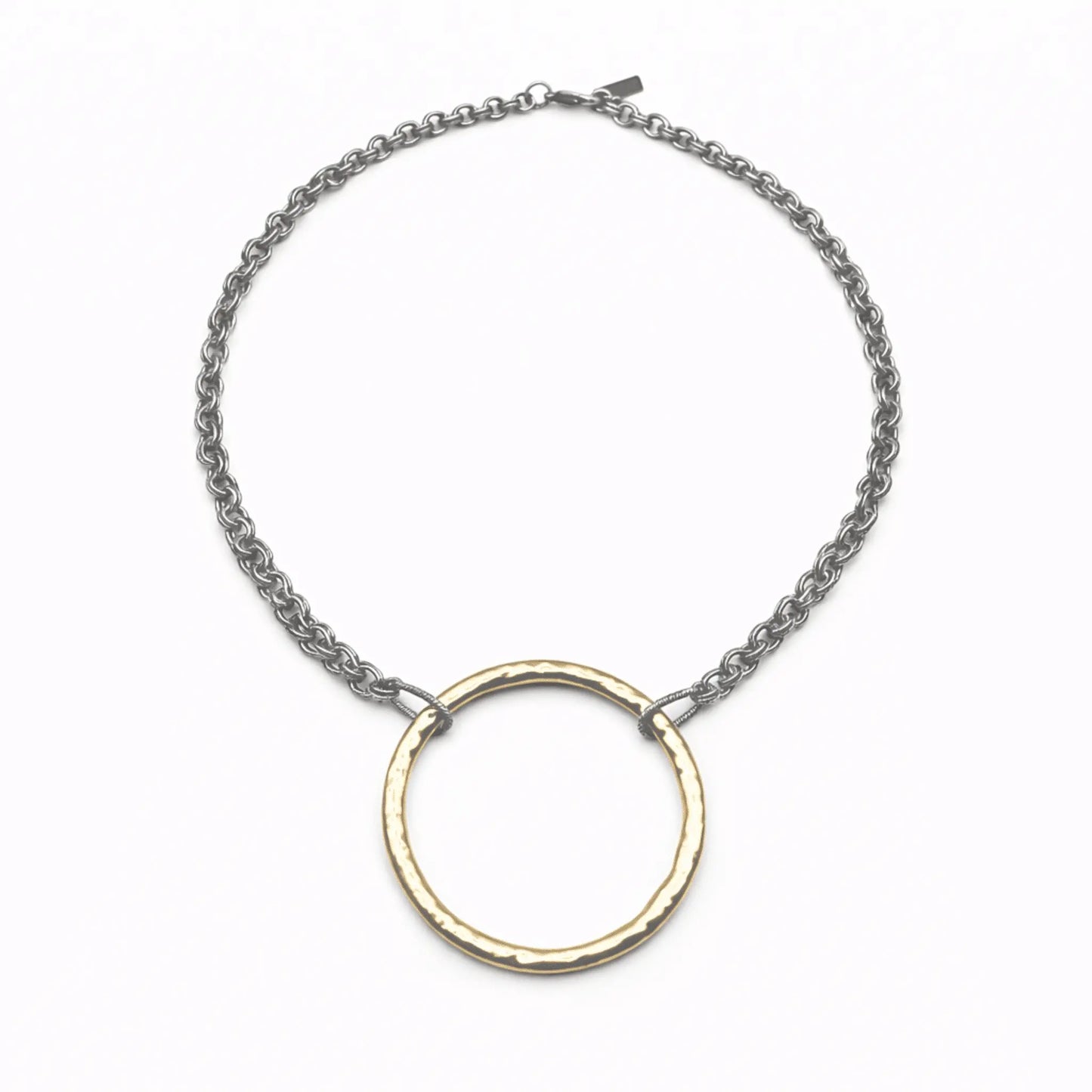 Erin Gray Allure Big Gold Mixed Metal Statement Necklace with bold chain links and layered design, jewelry accessory.