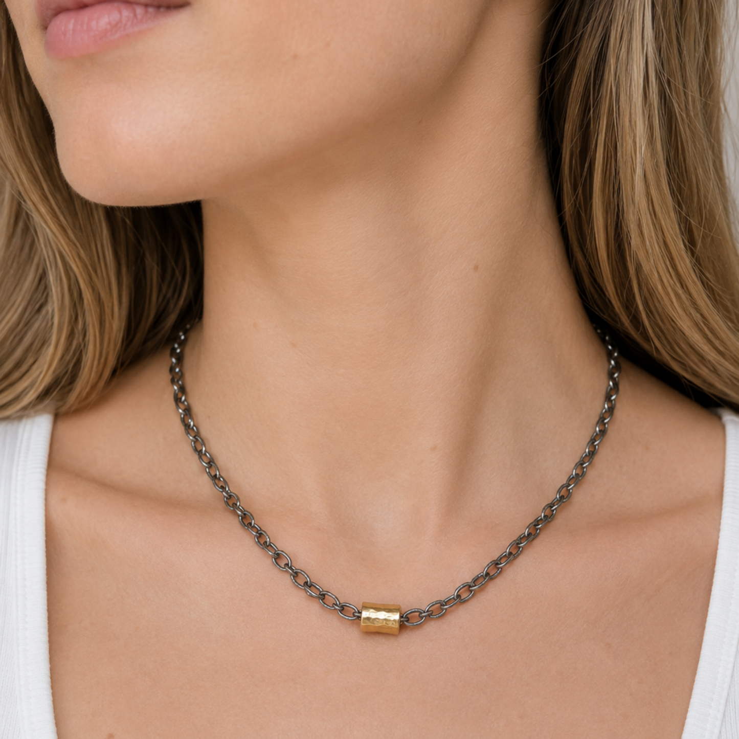 Allure Gold Barrel Mixed Metal Statement Necklace erin gray