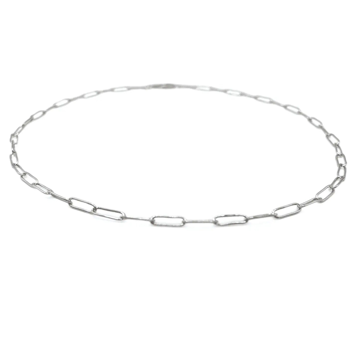 Sterling silver Essential Petite Paperclip Links Necklace by erin gray, 16-inch jewelry featuring sleek, interconnected paperclip chain.