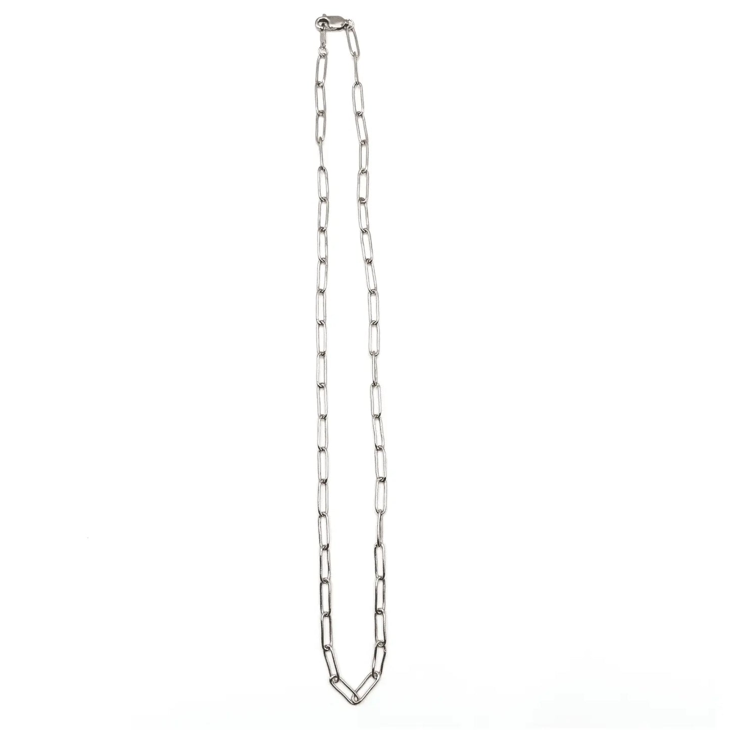 Sterling silver Essential Petite Paperclip Links Necklace in 16 inches, showcasing sleek, modern jewelry design by erin gray.